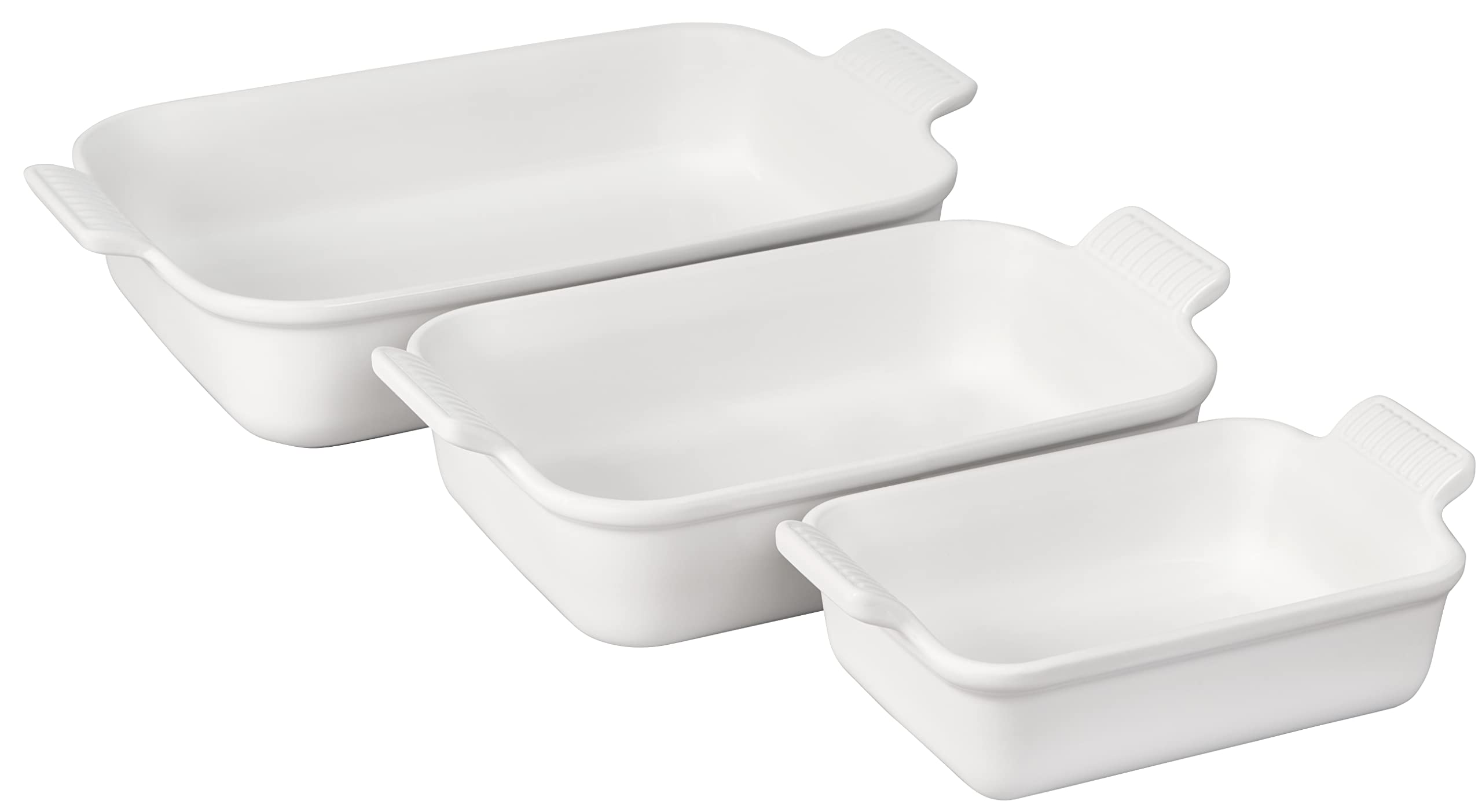Le Creuset Stoneware Heritage 3-Piece Rectangular Baking Dish Set - White | Oven & Microwave Safe for Casseroles, Lasagna & Desserts