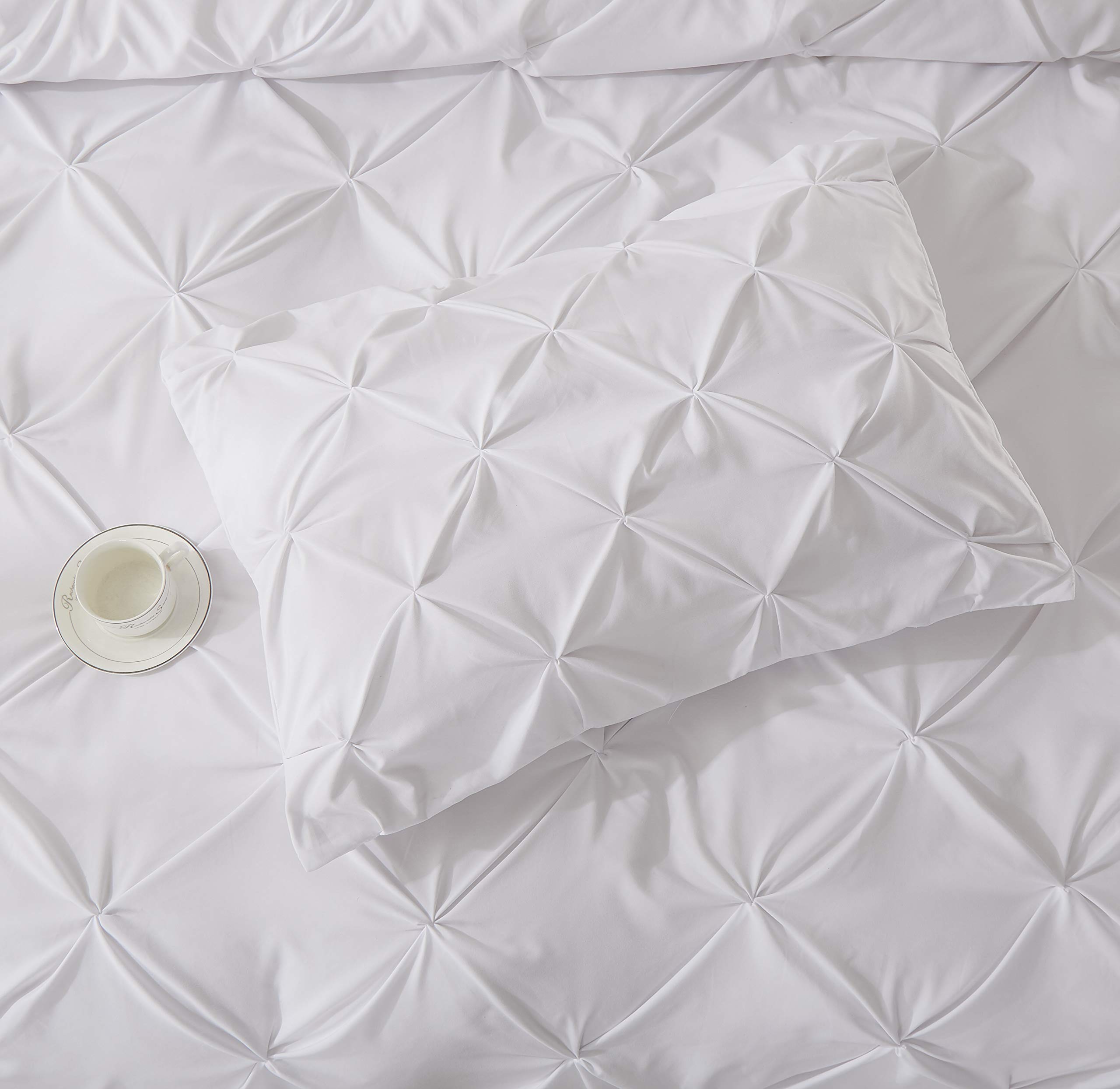 Luxury 5-Piece 100% Egyptian Cotton Pintuck Comforter Set - 400 Thread Count, 300 GSM Ultra Soft Bedding with Pinch Pleat Design (Queen Size, White) - Perfect for Master Bedroom, Guest Room & Hotel Decor