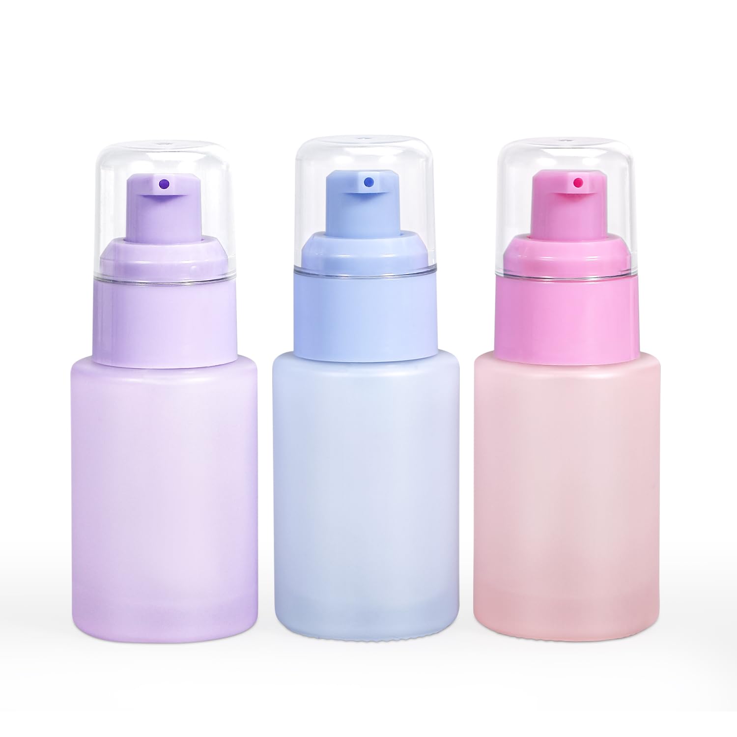 1 oz Empty Glass Pump Bottle Set (3 Pcs) - Leak Proof Refillable Containers for Lotion, Essential Oil, Liquid & Cream - Travel Toiletry Bottles & Frosted Foundation Bottles - Perfect for DIY Cosmetics, Skincare & On-the-Go Use