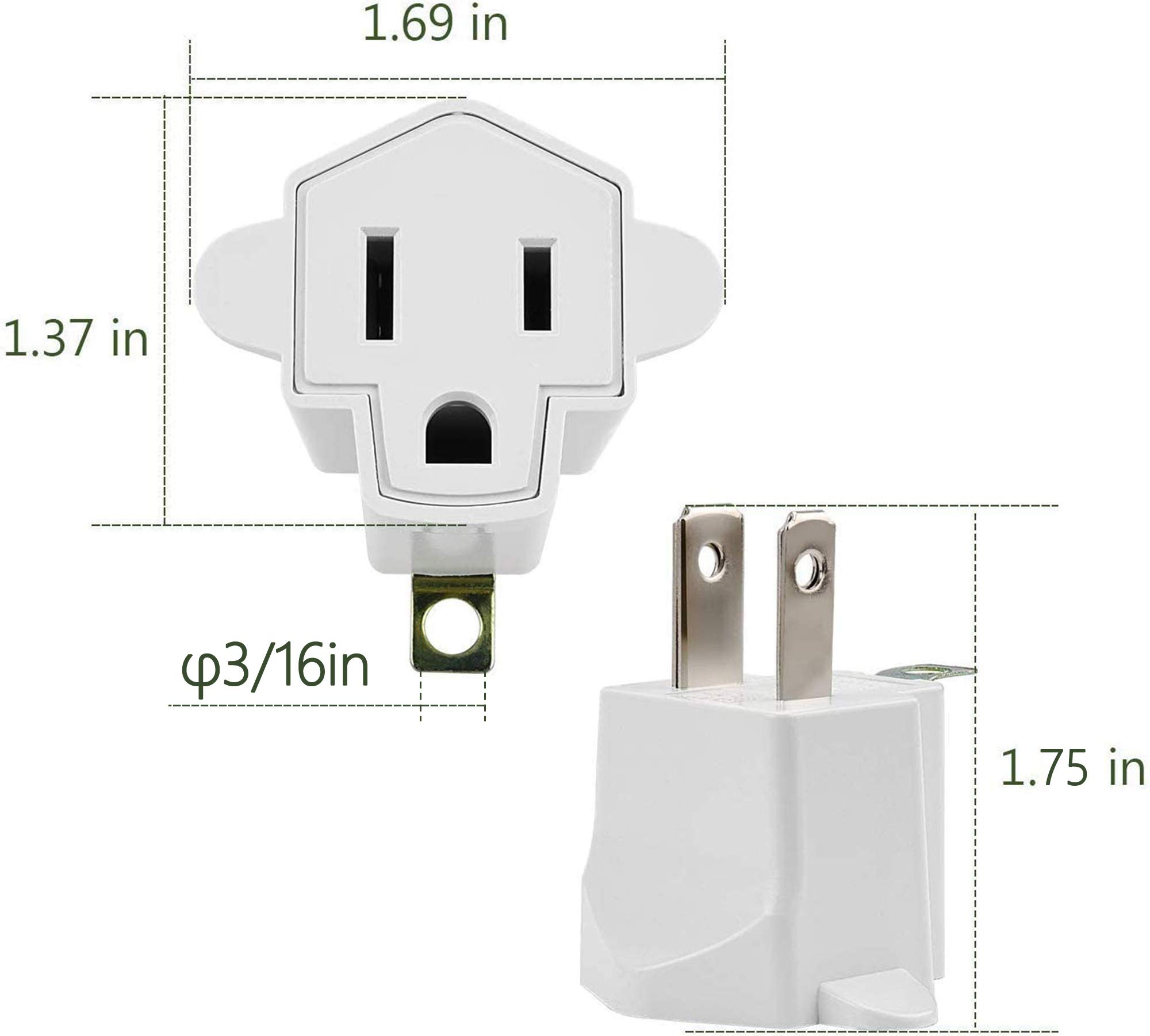 3-Prong to 2-Prong Grounding Adapter Outlet Converter - 6 Pack Heavy Duty Polarized Plug Adapter with Fireproof Material (392℉ Resistant) - Safe for Home, Office & Travel Use - Perfect for Laptops, TVs & Appliances in US Households
