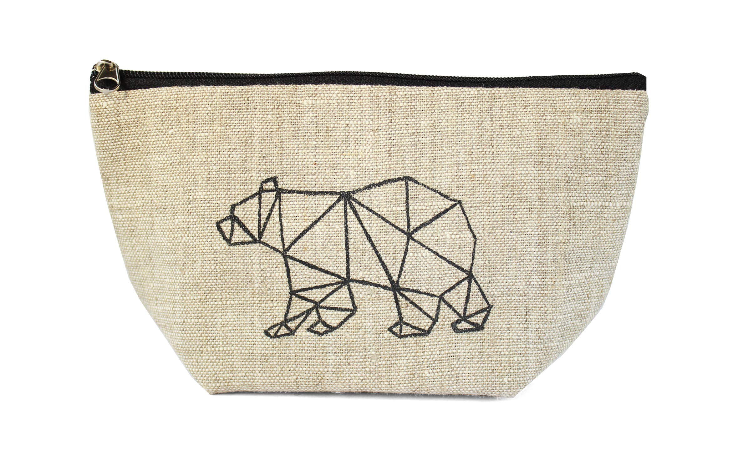 Small Linen Makeup Bag for Women - Hand Painted Cosmetic Pouch with Zip Closure, Perfect for Bridesmaids, Travel & Daily Essentials | Mama Bear Cosmetics
