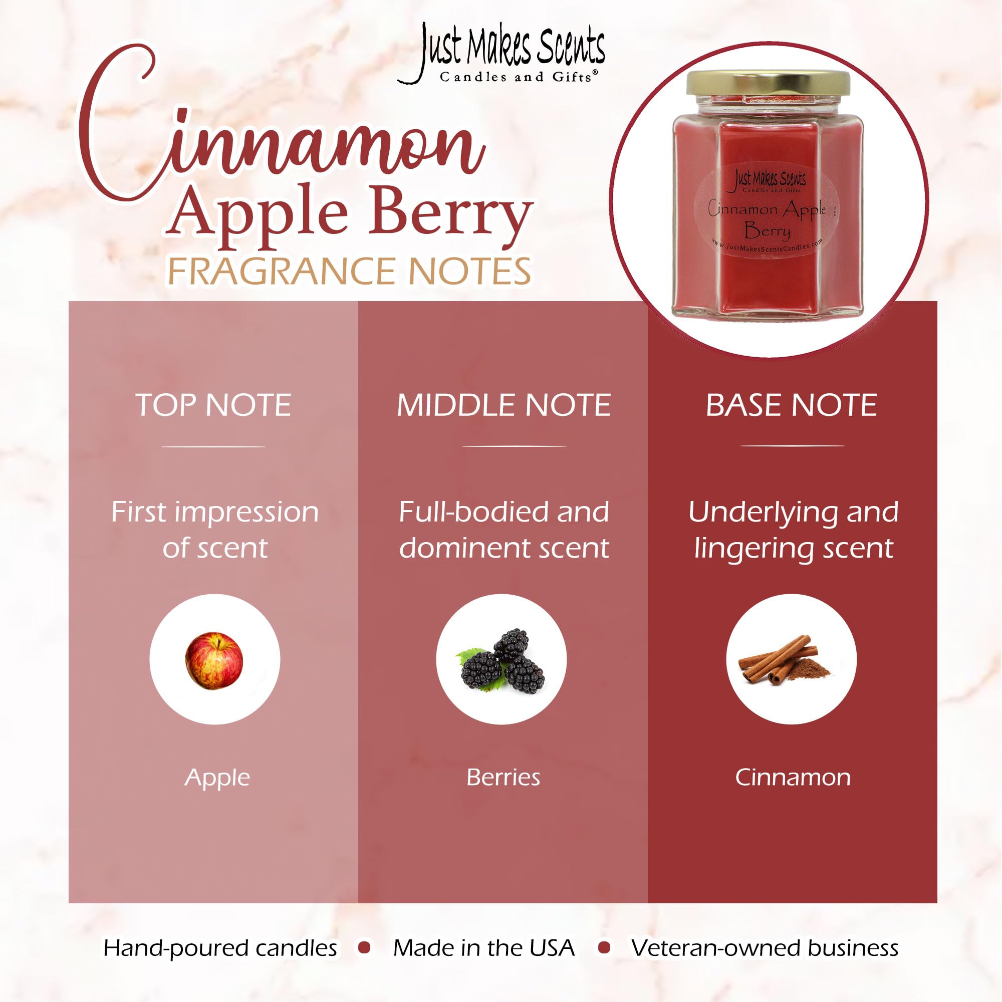 3 Pack - Cinnamon Apple Berry Scented Candles | Natural Soy Wax, Hand Poured in USA | Fall & Winter Home Decor, Cozy Aromatherapy for Living Room, Bedroom & Office