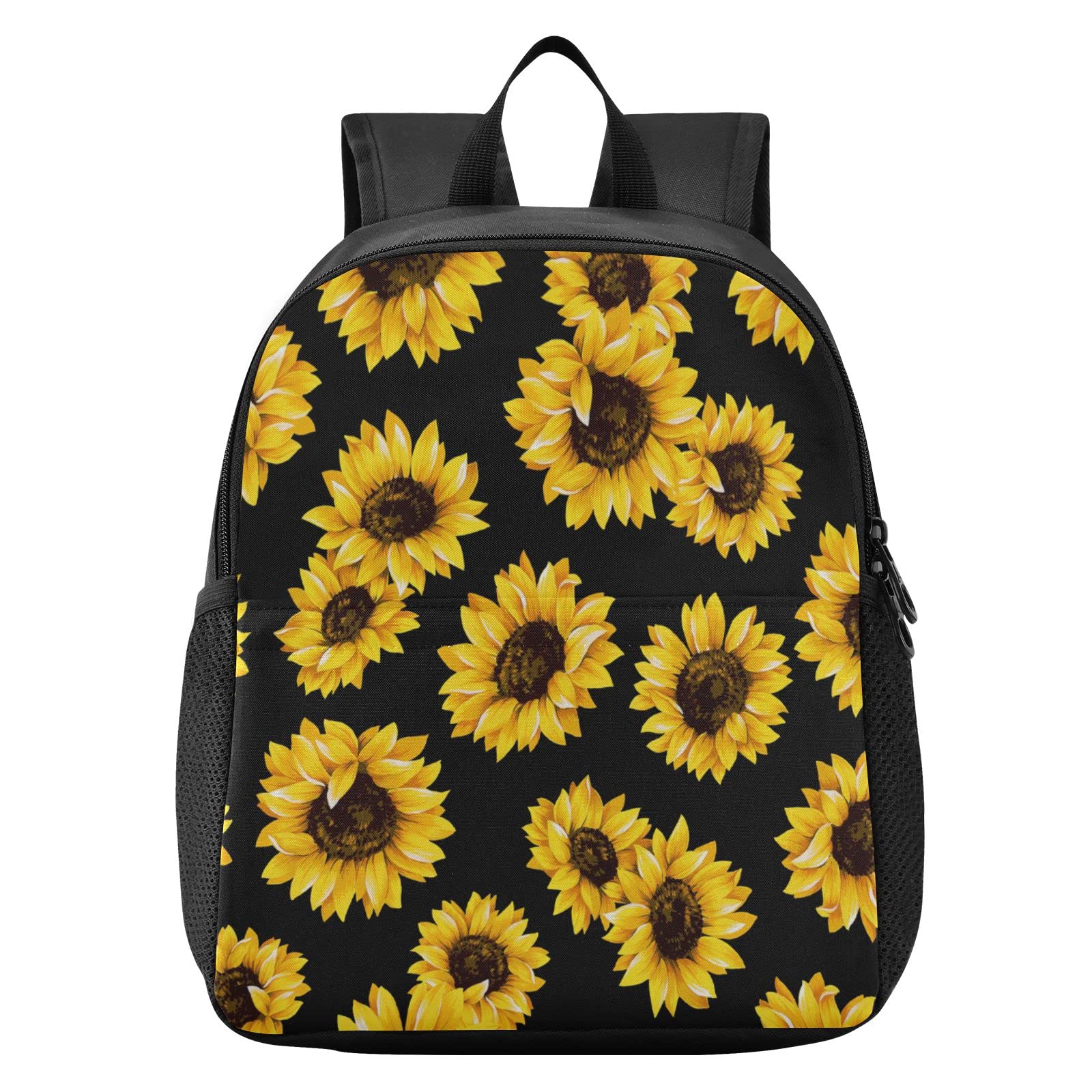 Black Sunflower Toddler Backpack for Girls & Boys - Kids School Backpack for Kindergarten, Preschool & Travel - Cute Children's Daycare Bag for Daily Use, Outings & Adventures