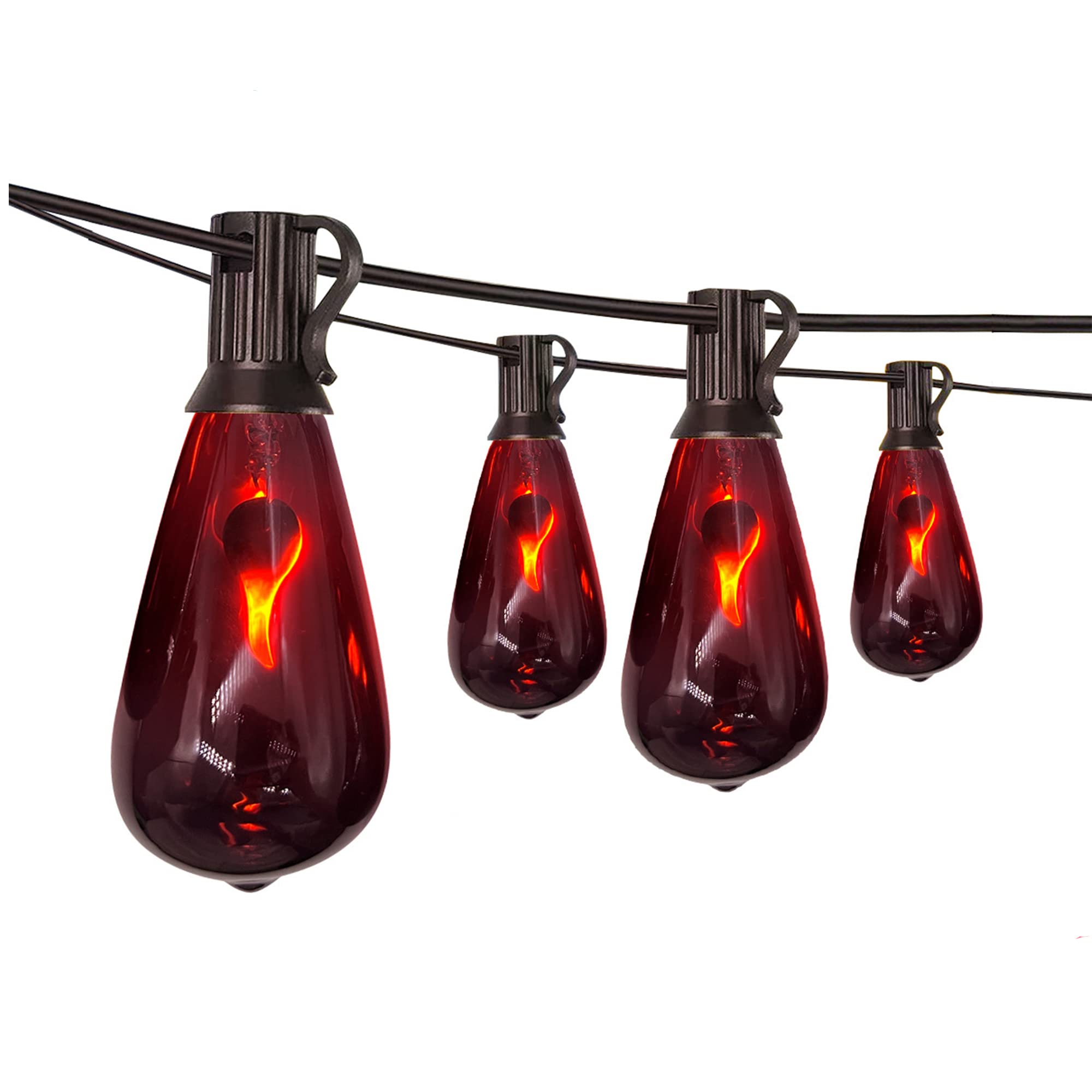 Nicoko 10Ft Flickering Flame String Lights with ST40 Amber Flame Bulbs - E12 Candlestick Base LED Fairy Lights for Halloween, Christmas, Party & Home Decor - Indoor/Outdoor Waterproof Lighting (1 Watt, Black Wire) - Perfect for Patio, Garden, Wedding & Holiday Decorations