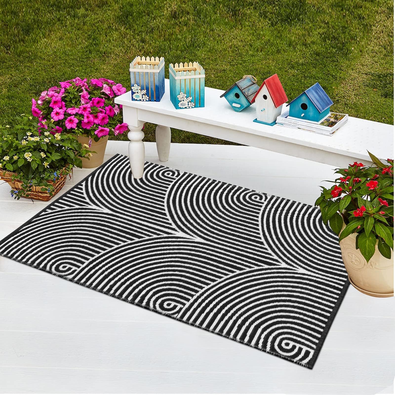 Tiffasea 3'x5' Reversible Cotton Woven Area Rug - Machine Washable Indoor Outdoor Rug for Living Room, Entryway, Bedroom, Bathroom, Kitchen & Laundry - Black and White Striped Design - Perfect for High Traffic Areas & Home Decor
