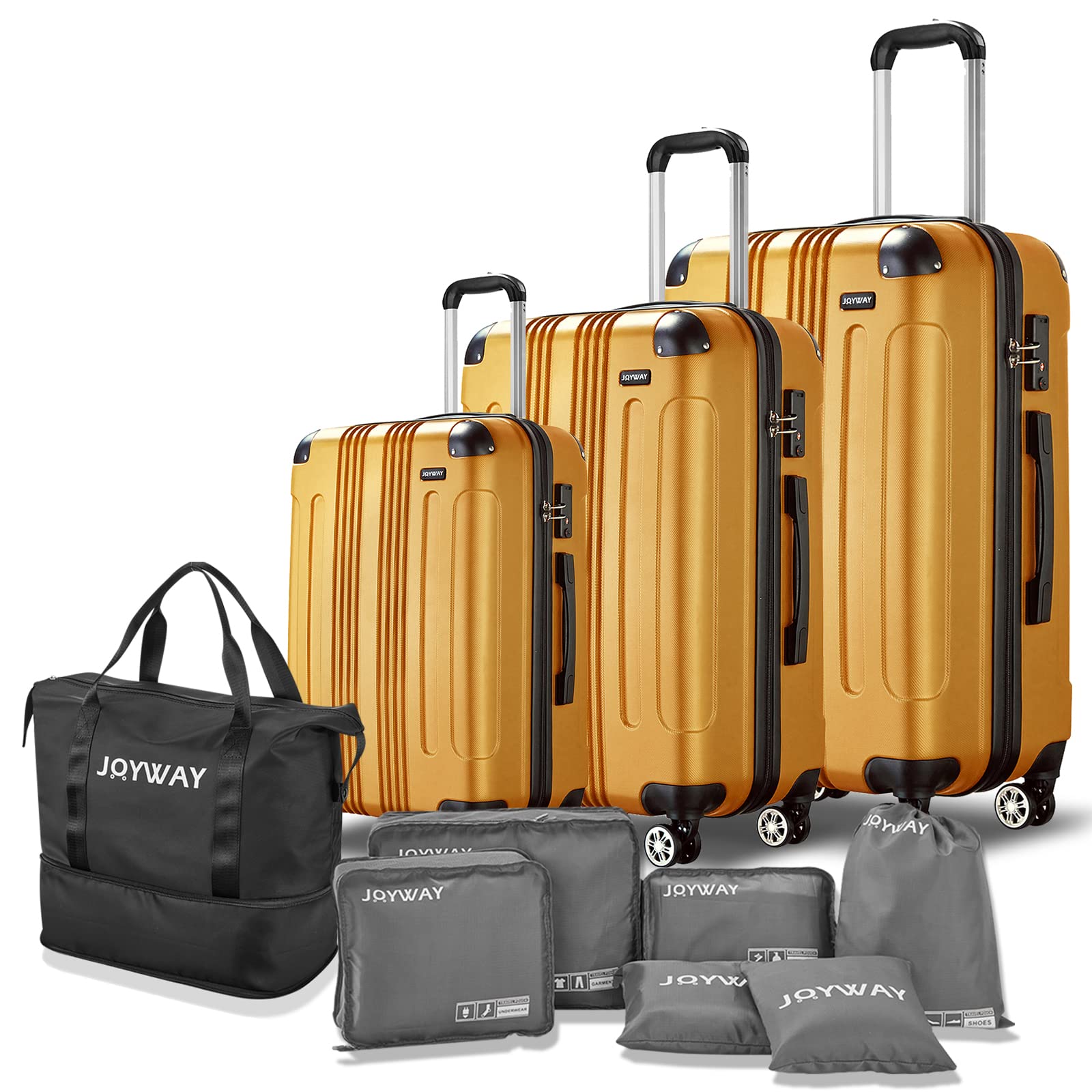 Joyway 10-Piece ABS Hardside Luggage Set with Spinner Wheels & TSA Lock - Lightweight Suitcases for Women & Men (Bright Gold) | Perfect for Family Vacations, Business Trips & International Travel