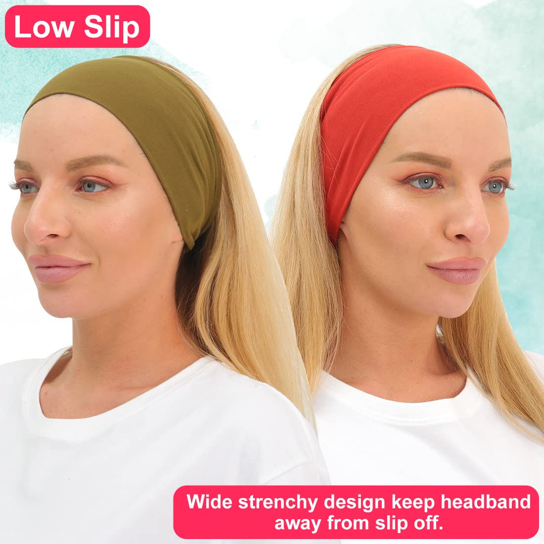 RITOPER Non-Slip Workout Headbands for Women - Super Soft Wide Yoga Running Exercise Headbands, Elastic Sweatband Hair Bands for Active Women - Perfect for Gym, Yoga, Running & Outdoor Sports