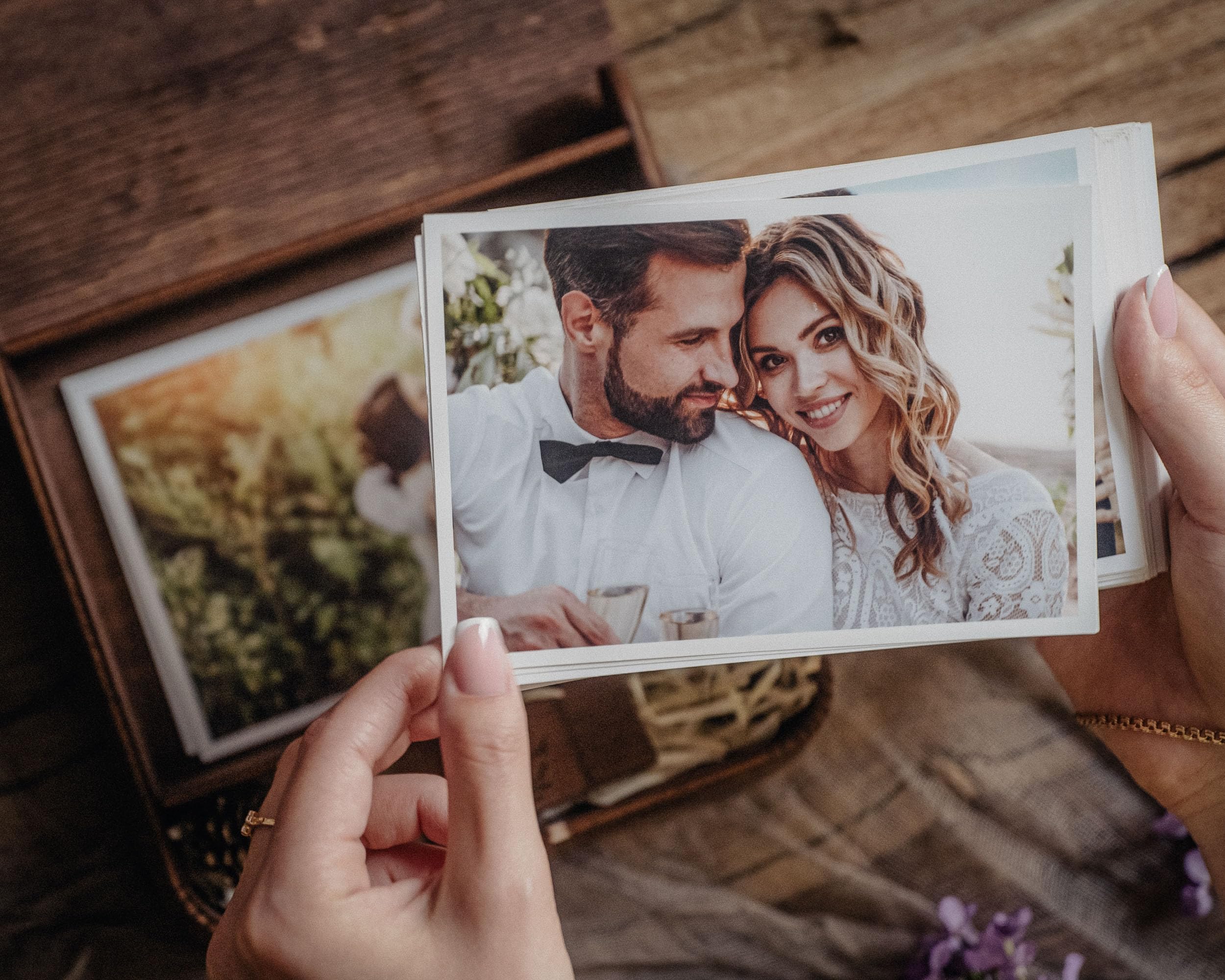 Personalized Wooden Wedding Photo Box with USB Drive - Custom Engraved Anniversary Gift for Couples - Vintage Walnut Keepsake Box Holds 5x7