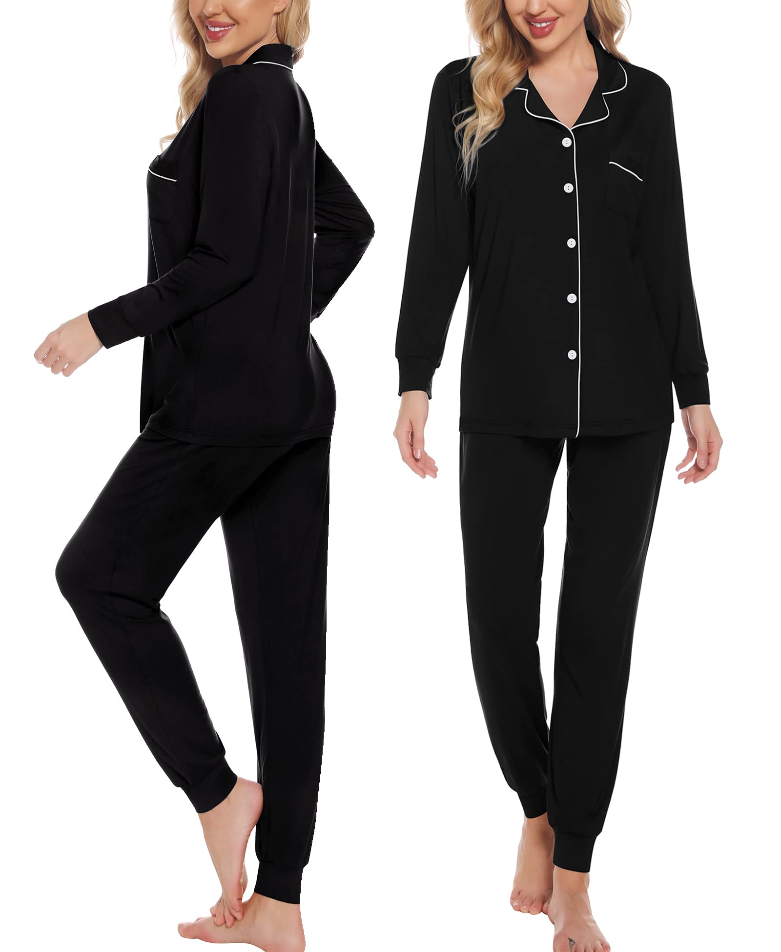 SWOMOG Women's Soft Long Sleeve Pajama Set with Pockets - Button Down Sleepwear & Jogger Pants for Cozy Nights, Lounge Wear, and Relaxing at Home