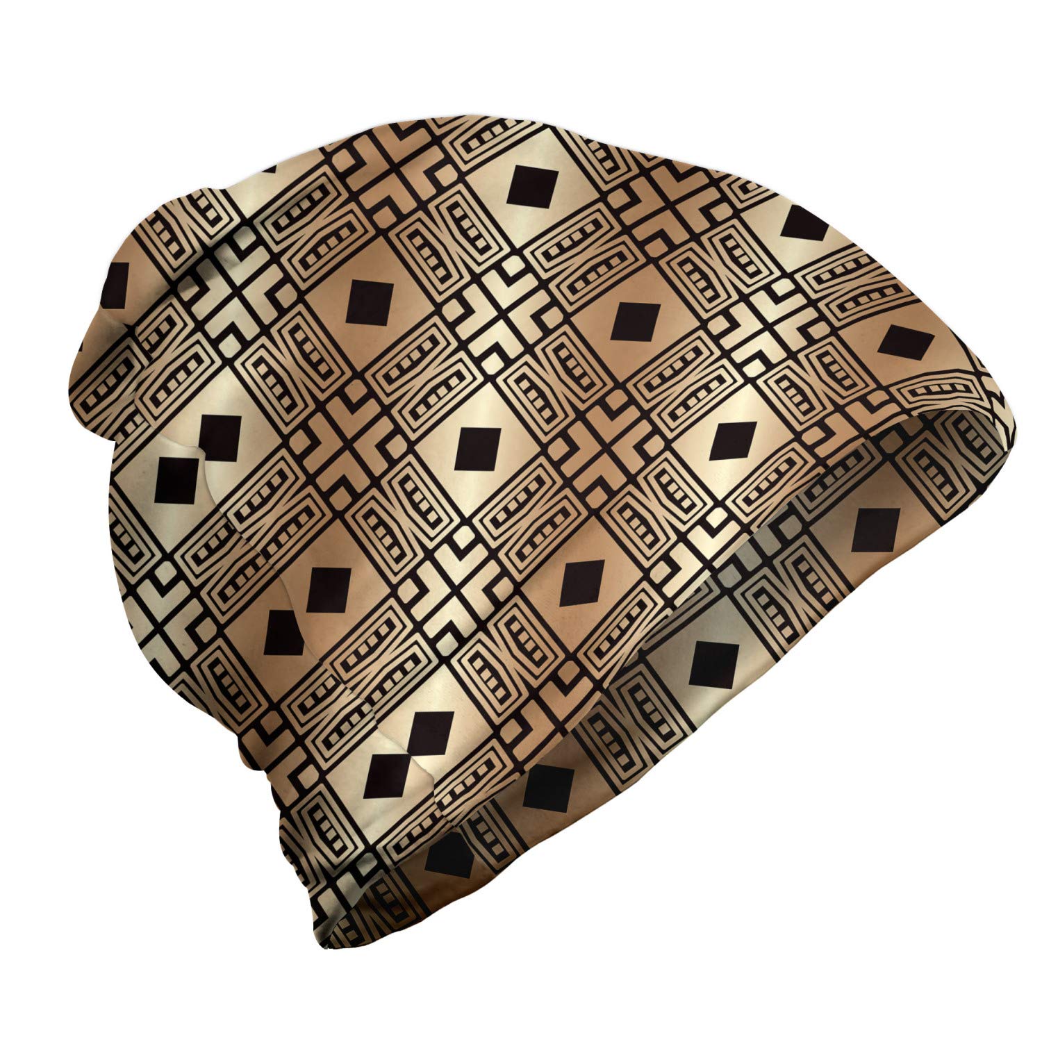 Ambesonne Unisex Winter Beanie - Geometric Tetragon Design for Men & Women - Warm Knit Hat for Hiking, Skiing & Outdoor Activities