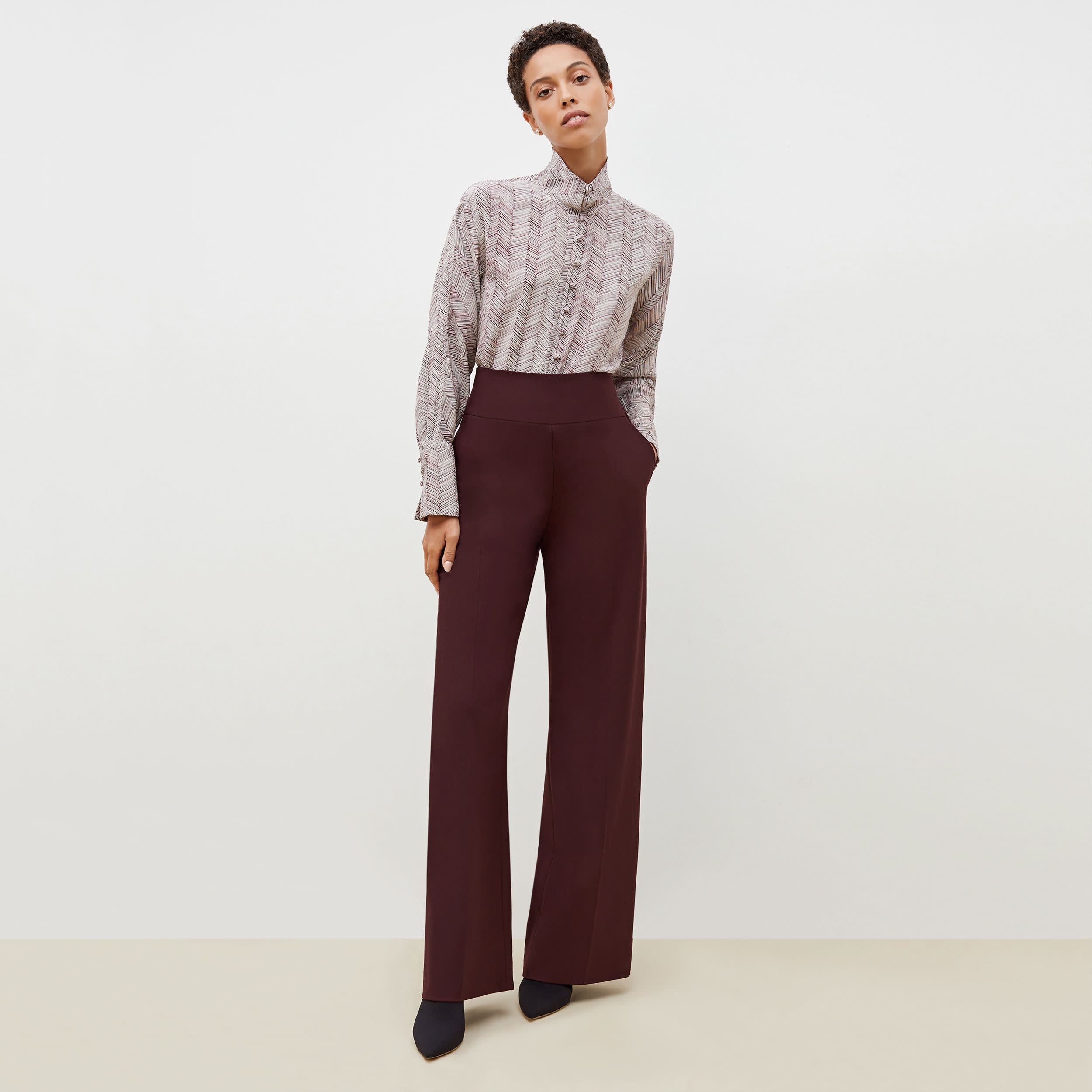 Hadley Pant - Sharkskin Garnet Color Women's Trousers for Office & Business Casual Wear