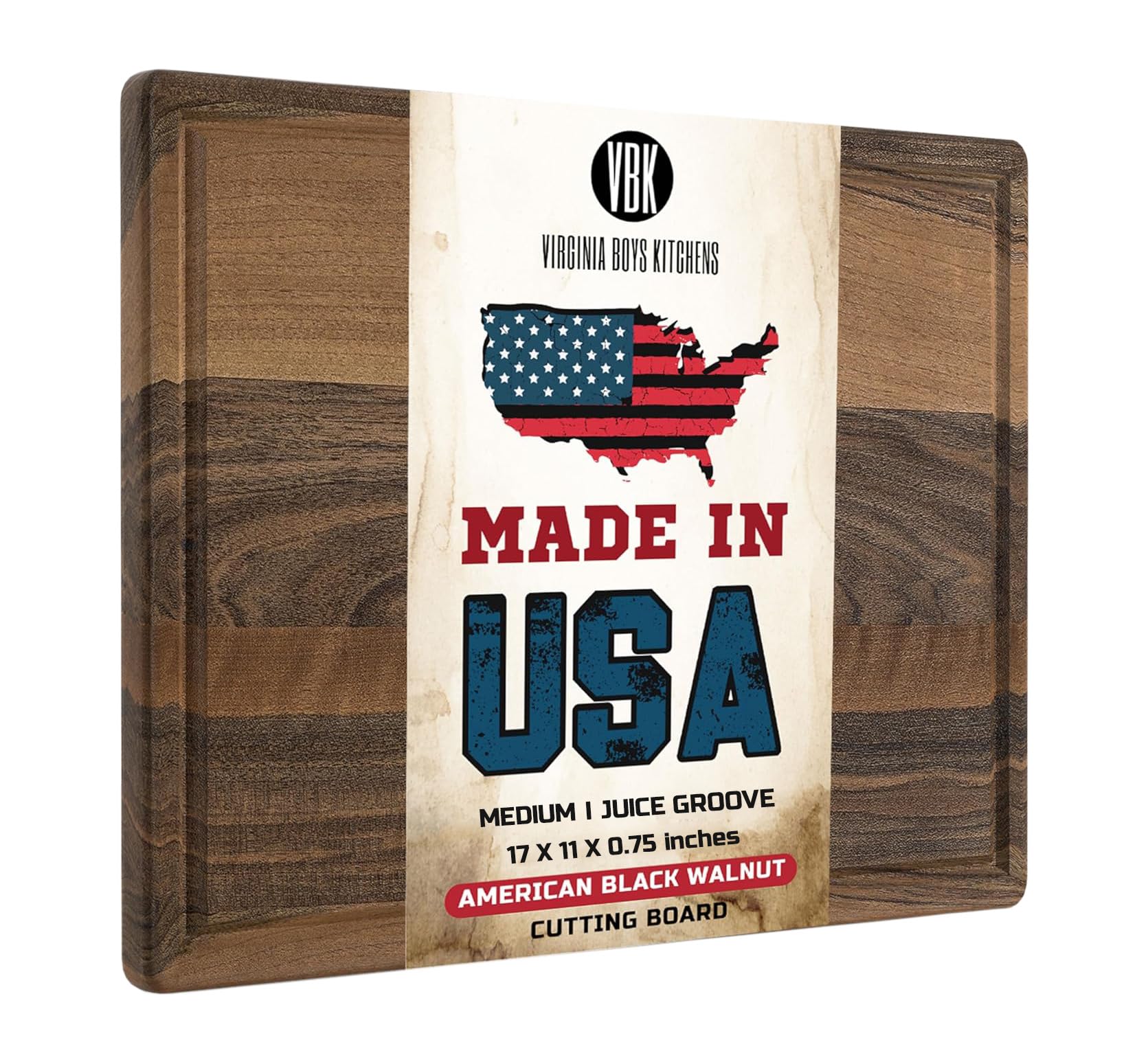 Premium Black Walnut Wood Cutting Board - Handcrafted in USA by Virginia Boys Kitchens - Large 17x11 Butcher Block with Juice Groove - Sustainable Hardwood for Meat Carving, Cheese Serving & Kitchen Prep - Perfect Gift for Chefs & Home Cooks