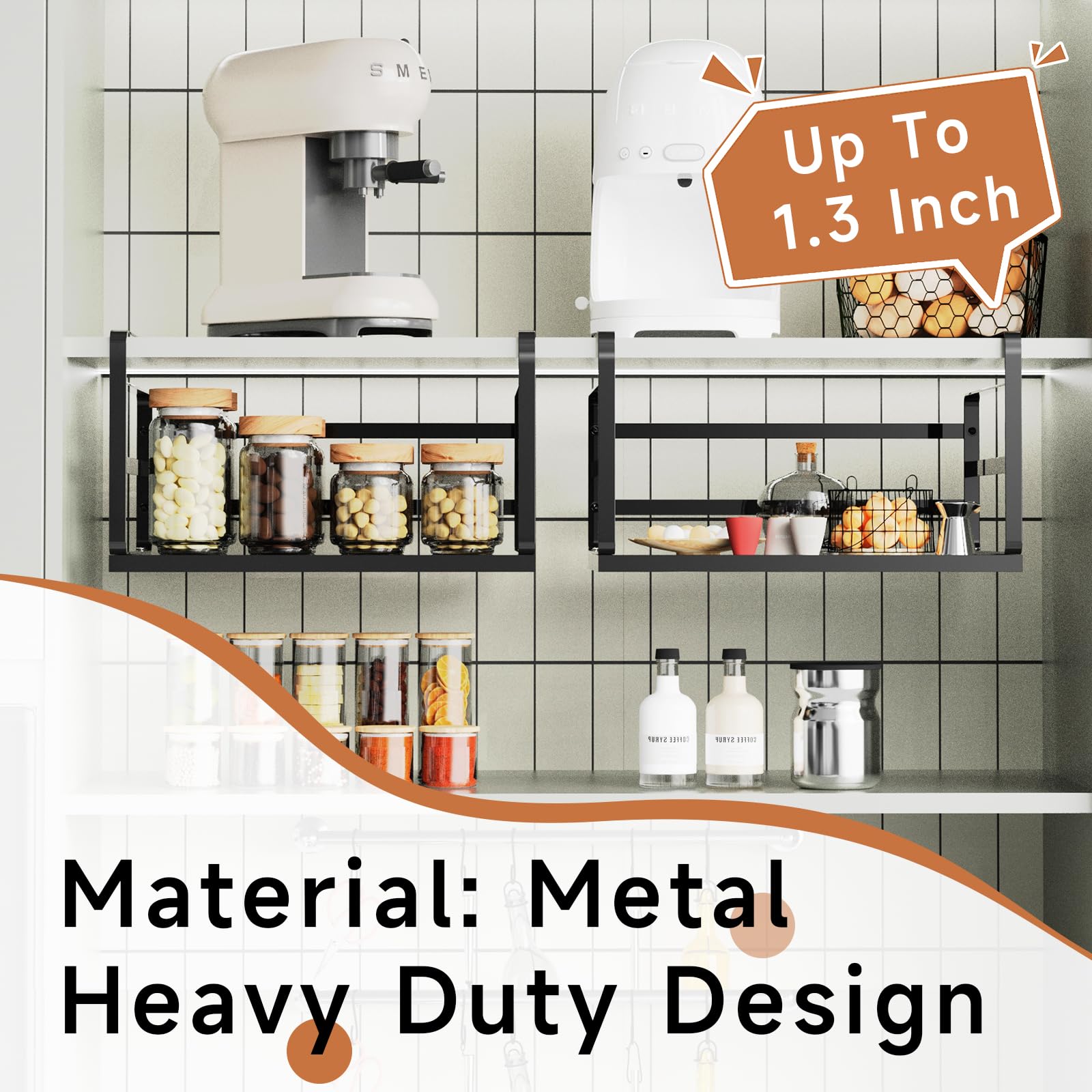 PEKGRIL 2 Pack Large Under Shelf Baskets - Heavy Duty Metal Slide-in Hanging Storage Organizer for Kitchen, Pantry, Office, Bathroom | Space Saving Cabinet & Shelf Organizer for Spices, Books, Toiletries & More