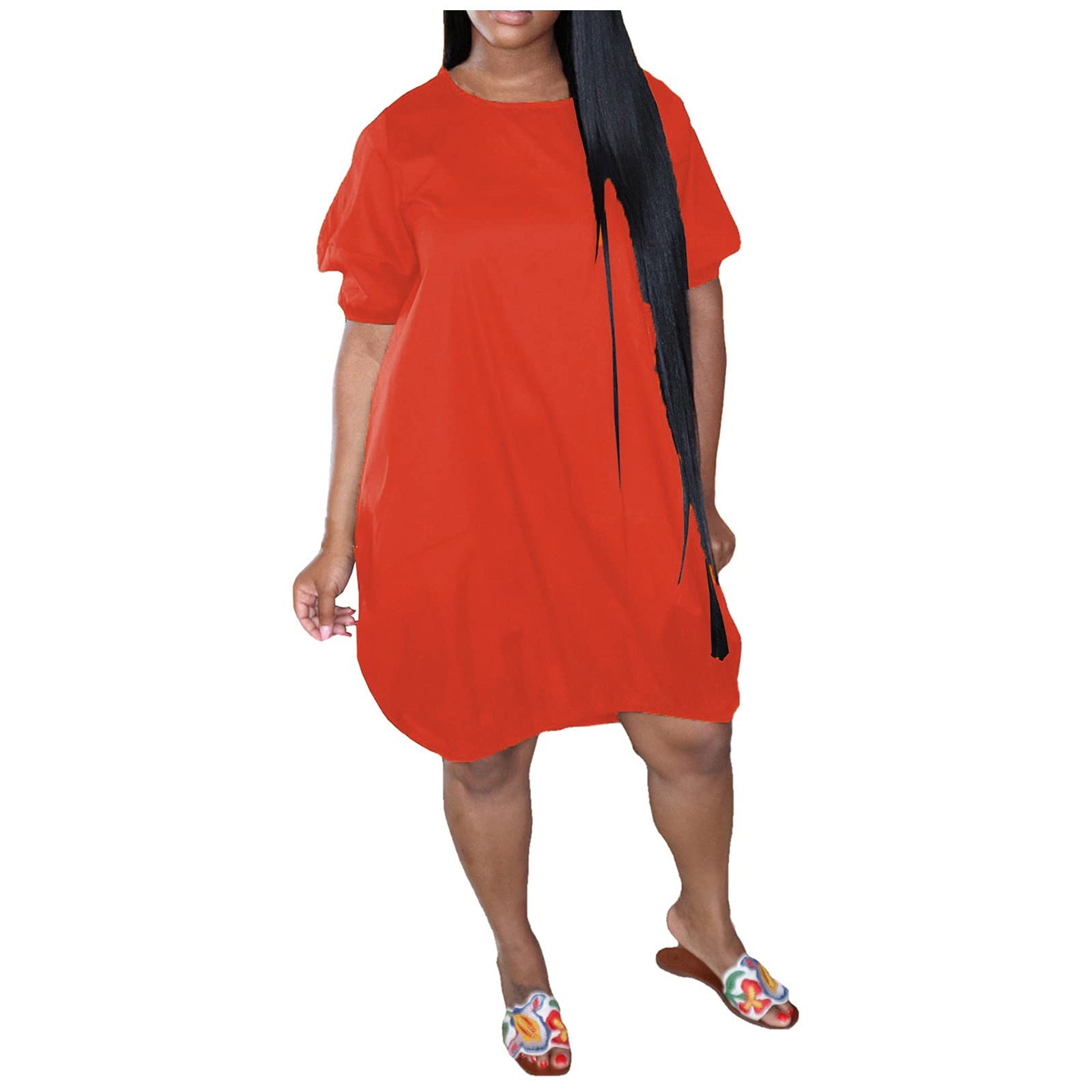 GTMANG Plus Size Short Sleeve Gradient T-Shirt Dress for Women - Casual Summer Knee-Length Dress | Perfect for Beach Outings, Vacation Wear & Everyday Comfort