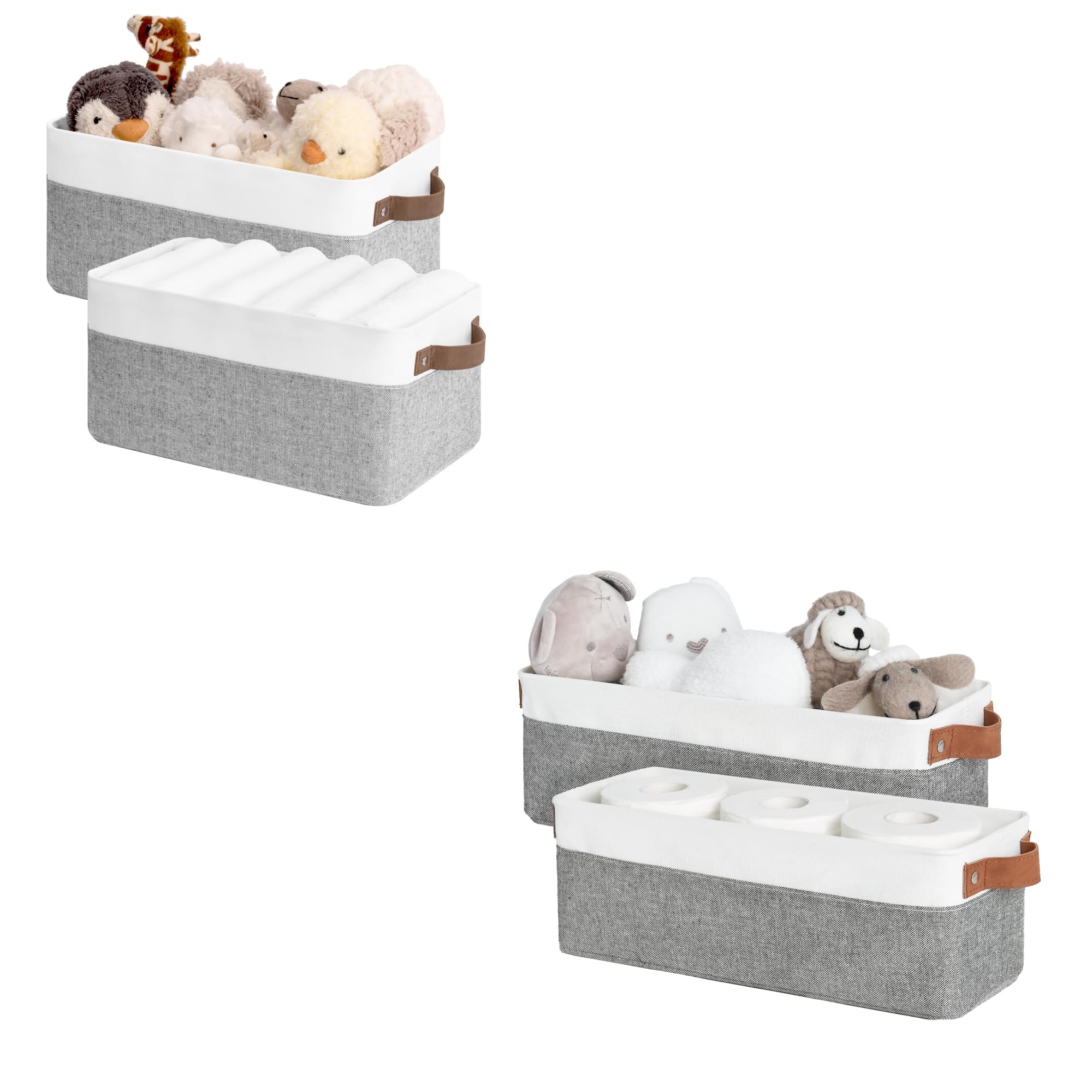 Narrow Storage Bins with Handles - Small Fabric Baskets for Shelves | Home Organization
