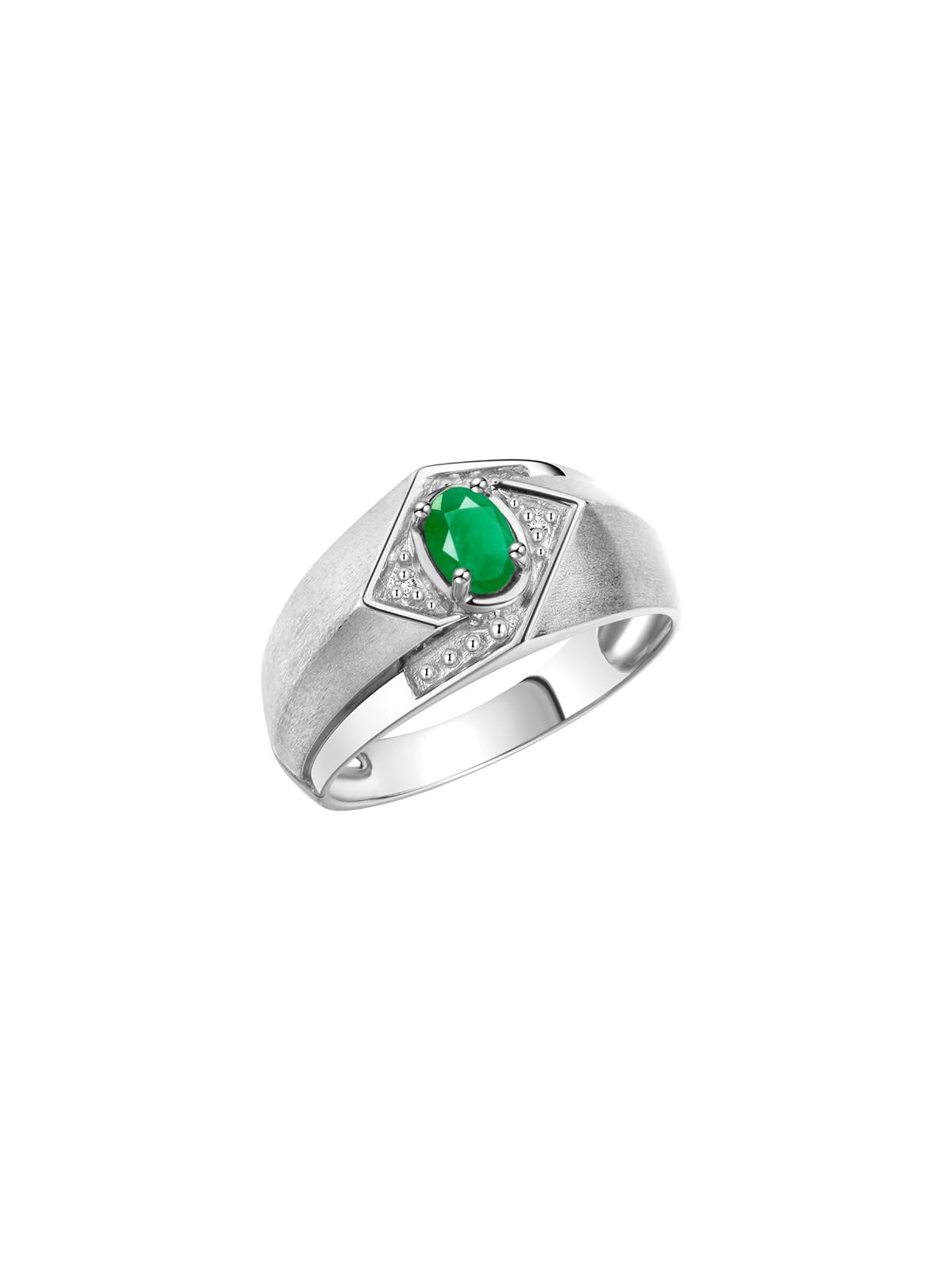 RYLOS Sterling Silver Men's Ring with 6X4MM Oval Gemstone & Genuine Diamonds - Birthstone Jewelry for Men - Elegant Emerald Green Stone Ring for Gifts, Weddings & Special Occasions