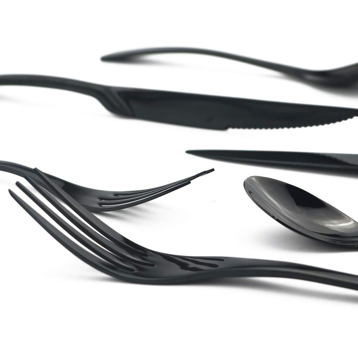 Premium 7-Piece Black Luxury Silverware Set - Mirror Finish 304 Stainless Steel Flatware for Home, Hotel & Restaurant - Heavy Duty Kitchen Utensil Set for Fine Dining, Wedding Gifts & Elegant Table Settings