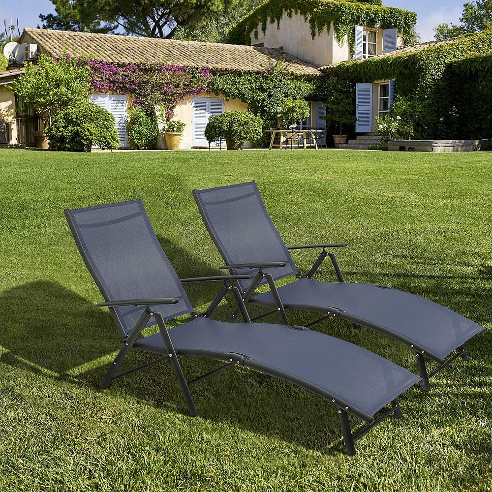 Devoko 2-Pack Adjustable Folding Outdoor Lounge Chairs - Waterproof Patio Chaise Lounge for Poolside, Beach, Backyard & Garden Relaxation (Blue)