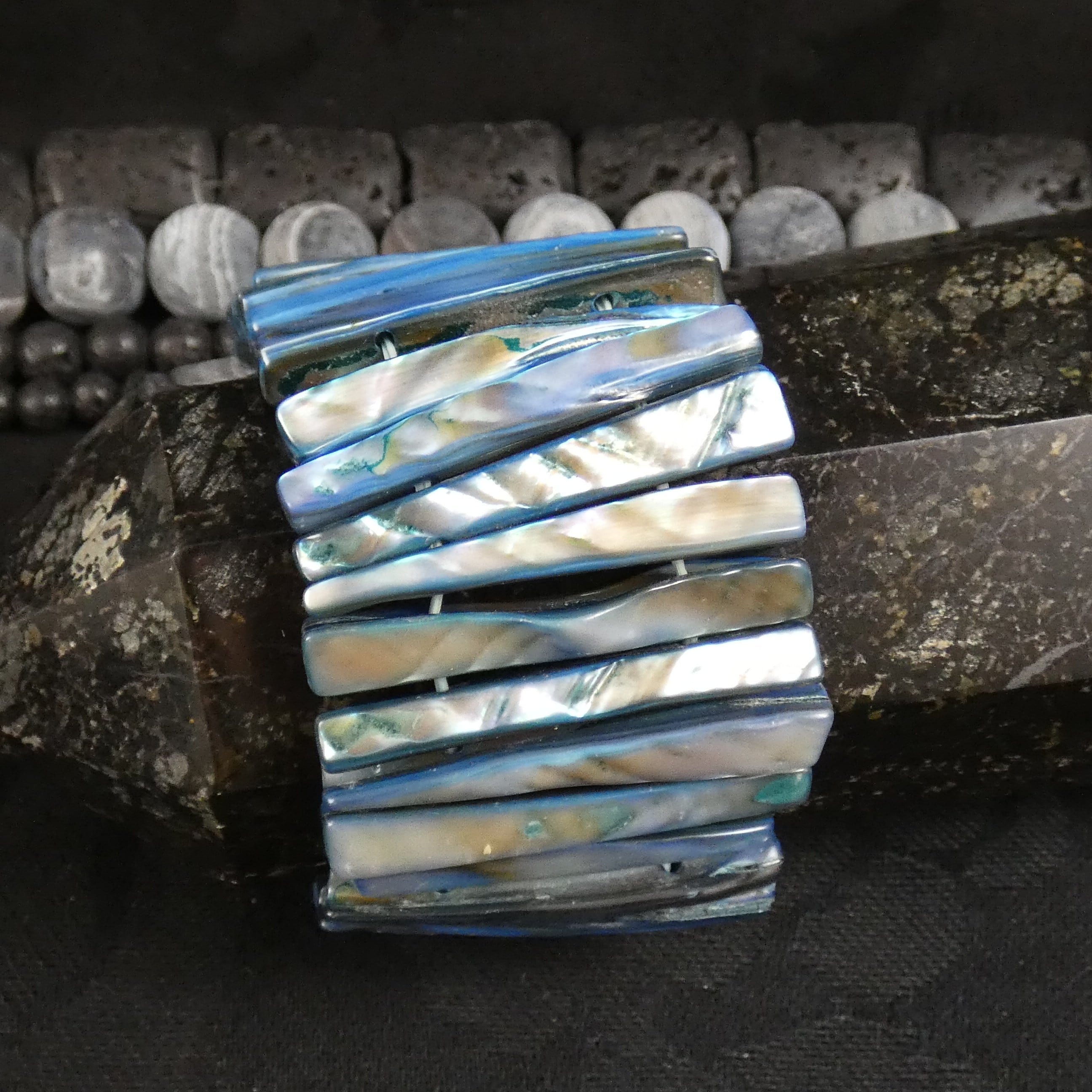Blue Mother of Pearl Stretch Bracelets - Handmade Dyed Beaded Jewelry for Women - Perfect for Casual Wear, Boho Style & Gift Giving