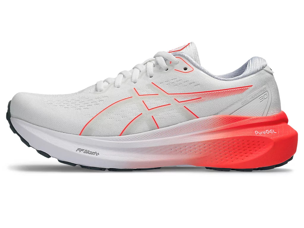 ASICS Men's GEL-KAYANO 30 Running Shoes - White/Sunrise Red | Stability & Cushion for Long-Distance Running | Perfect for Marathon Training & Road Running