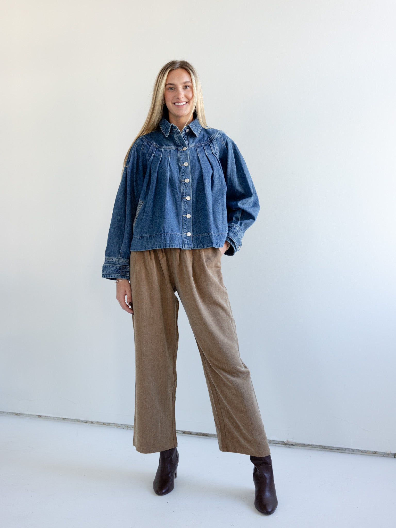 Beth Pleated Denim Jacket for Women - Trendy Distressed Denim Jacket with Pleated Details | Perfect for Casual Outfits, Streetwear & Fall Fashion