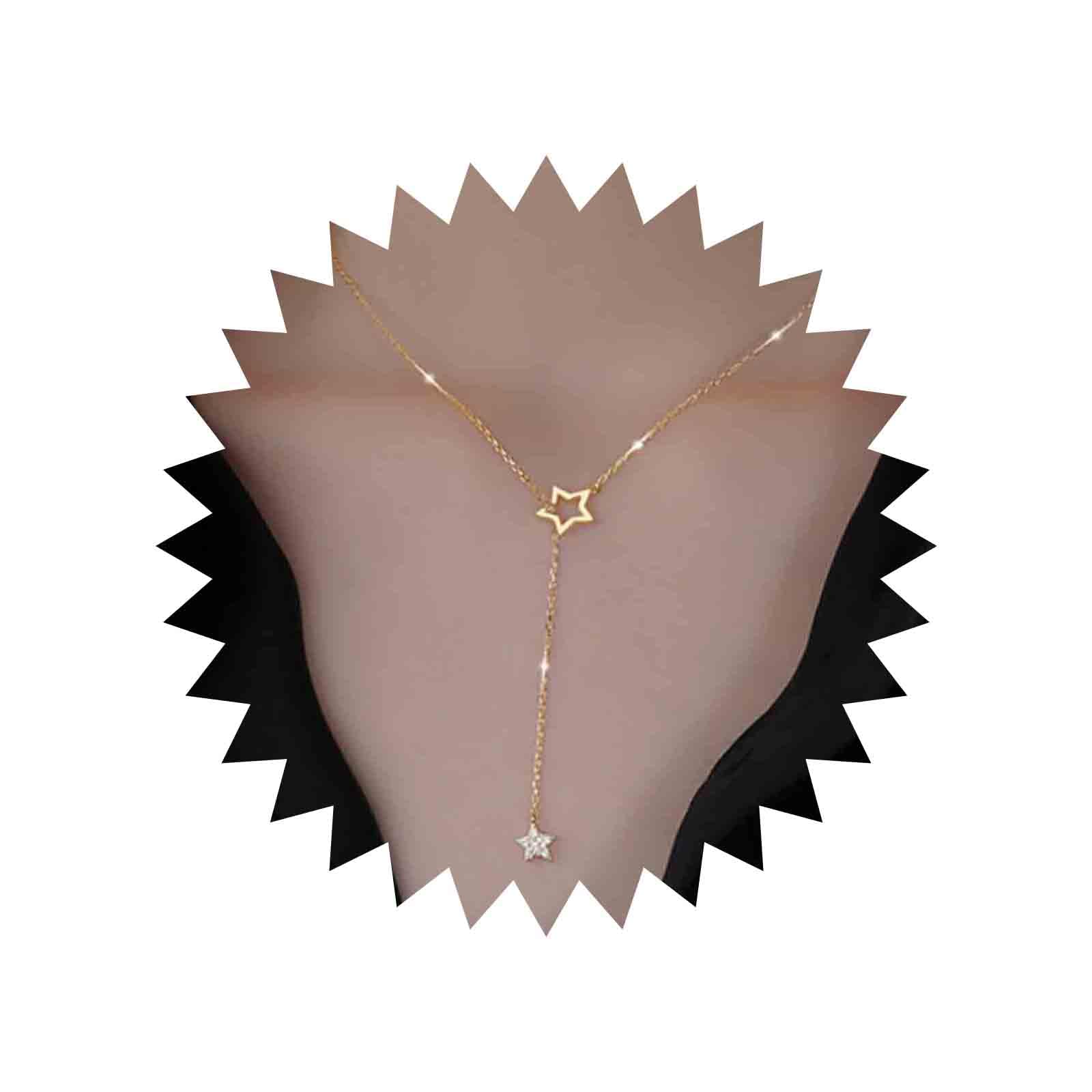 Boho Star Y Lariat Necklace - Gold Crystal Star Drop Pendant Choker, Minimalist Long Chain Jewelry for Women | Perfect for Casual Wear, Date Nights & Boho Fashion