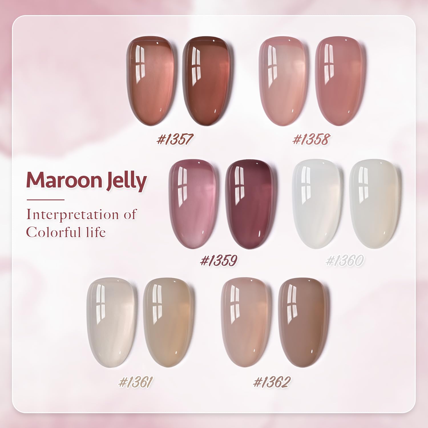 GAOY Jelly Brown White Gel Nail Polish Set - 6 Translucent Colors (Sheer Pink, Maroon) - Soak Off UV LED Light Cured Gel Polish Kit for Salon & DIY Nail Art at Home - Perfect for Manicures, Pedicures, French Tips & Nail Extensions