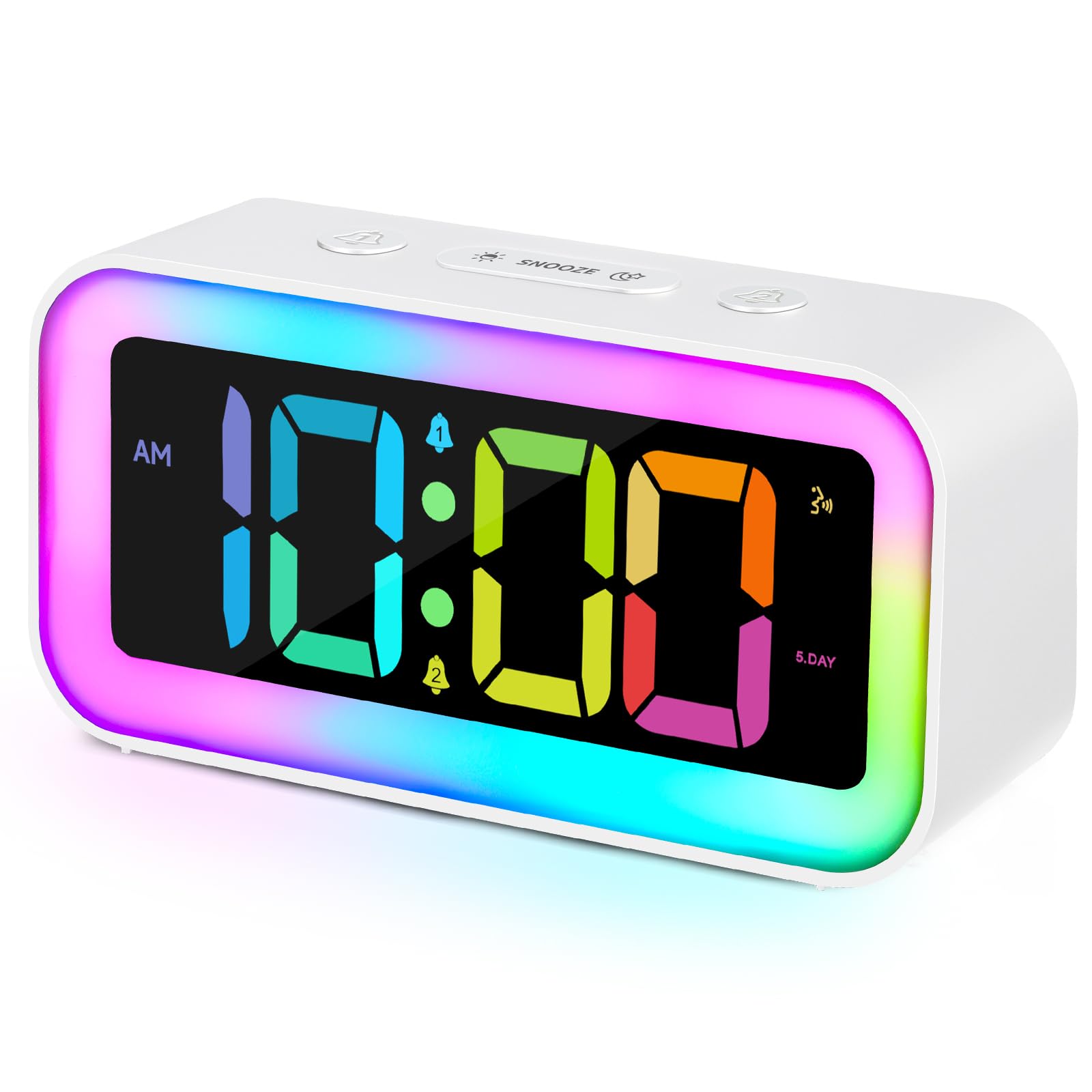 **Cadmos Loud Alarm Clock with Dynamic RGB Night Light - Dual Alarm, USB Charger & Dimmer - Digital LED Display for Heavy Sleepers, Adults, Kids, Teens & Seniors - Perfect for Bedrooms, Dorms & Nightstands (White)**