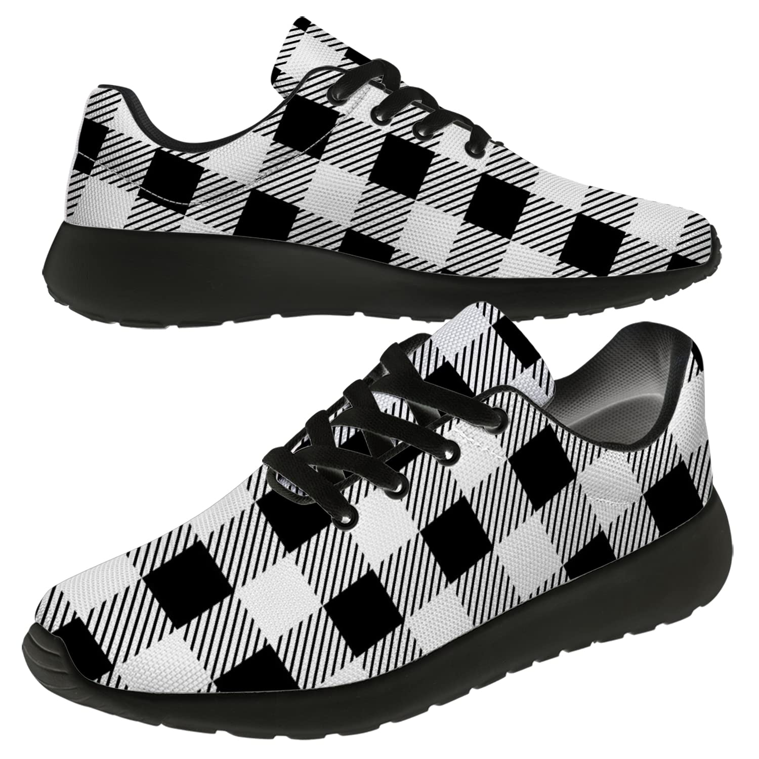 White Black Plaid Running Shoes for Women & Men - Ultra Lightweight Soft Gym Sneakers - Buffalo Plaid Tennis Shoes - Perfect Gifts for Teens - US Size 10.5 Women/9 Men - Black | Ideal for Jogging, Workouts & Casual Wear