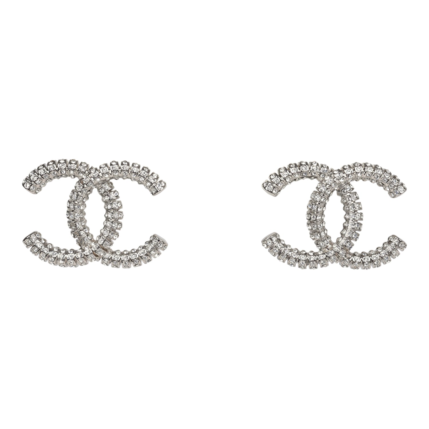 Chanel Large Crystal CC Stud Earrings in Silver - Luxury Fashion Jewelry for Women | Perfect for Parties, Weddings & Special Occasions