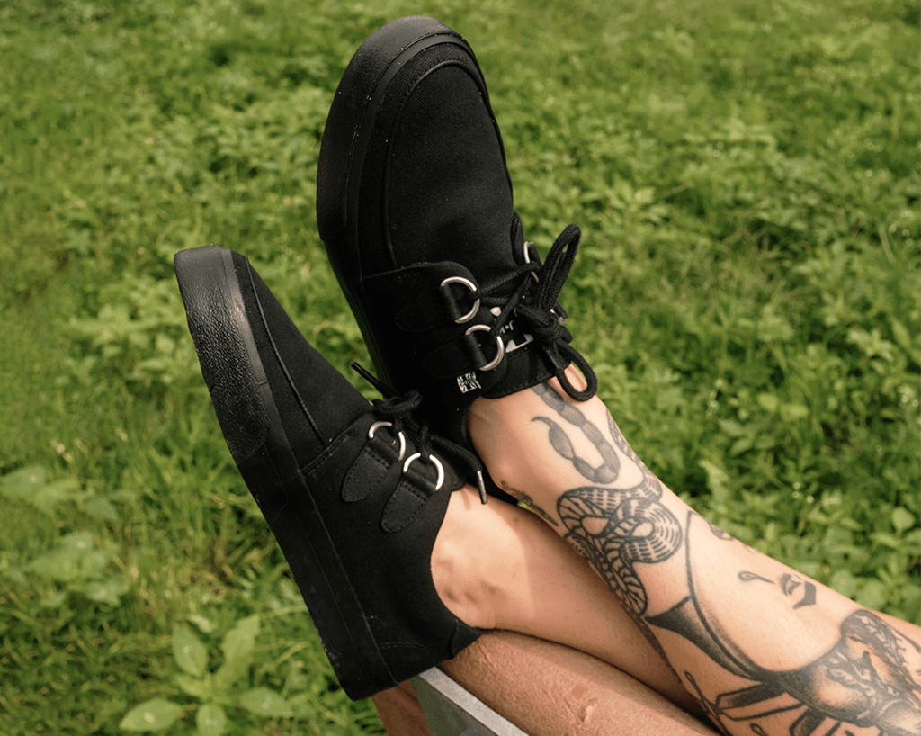 Black Basic Twill D-Ring Sneakers for Women - Comfortable Casual Shoes for Walking, Running & Everyday Wear