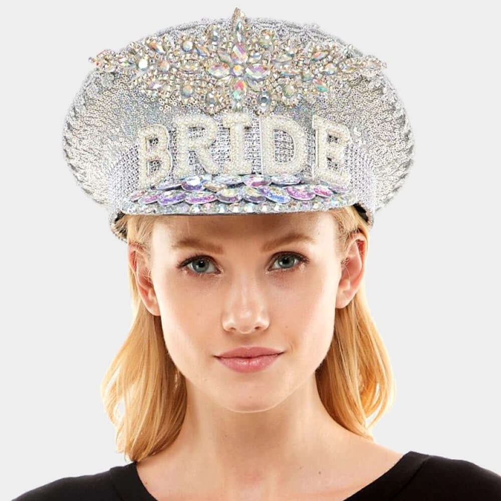 Sparkling Silver Sequin Bride Hat with Message Accent - Perfect for Bachelorette Parties, Weddings & Bridal Showers