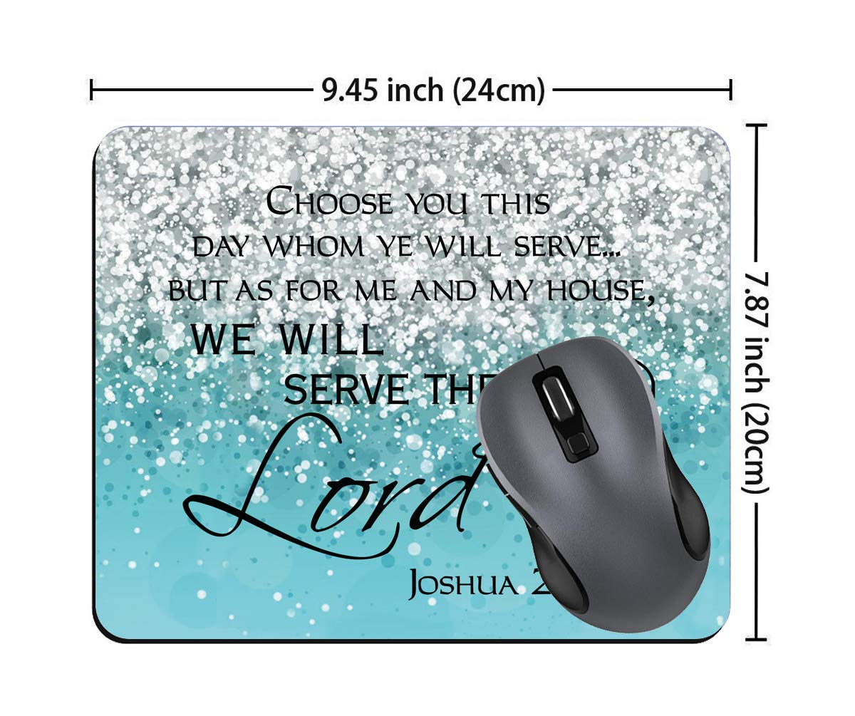 Inspiring Christian Bible Verse Joshua 24:15 Blue Glitter Mouse Pad - Non-Slip Rubber Base for Laptop & Computer - Perfect for Office, Gaming & Faith-Based Workspaces