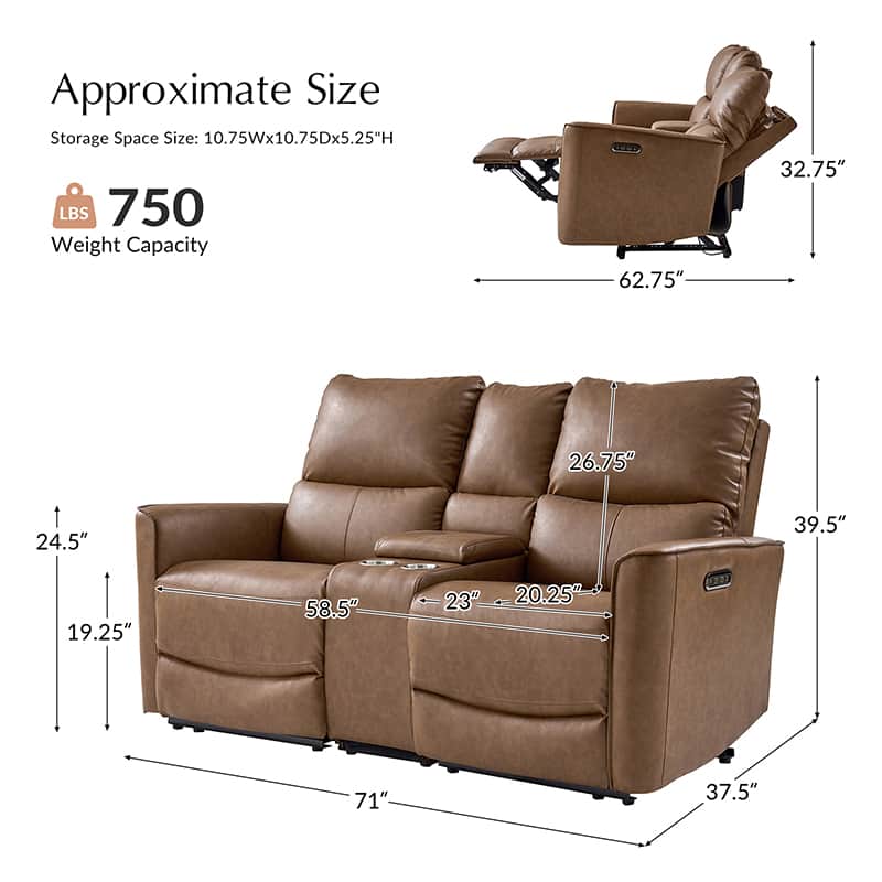 Celisha Power Reclining Sofa with Storage Console & Wide Seats - Modern Recliner Couch with USB Charging for Living Room, Home Theater & Family Room Comfort