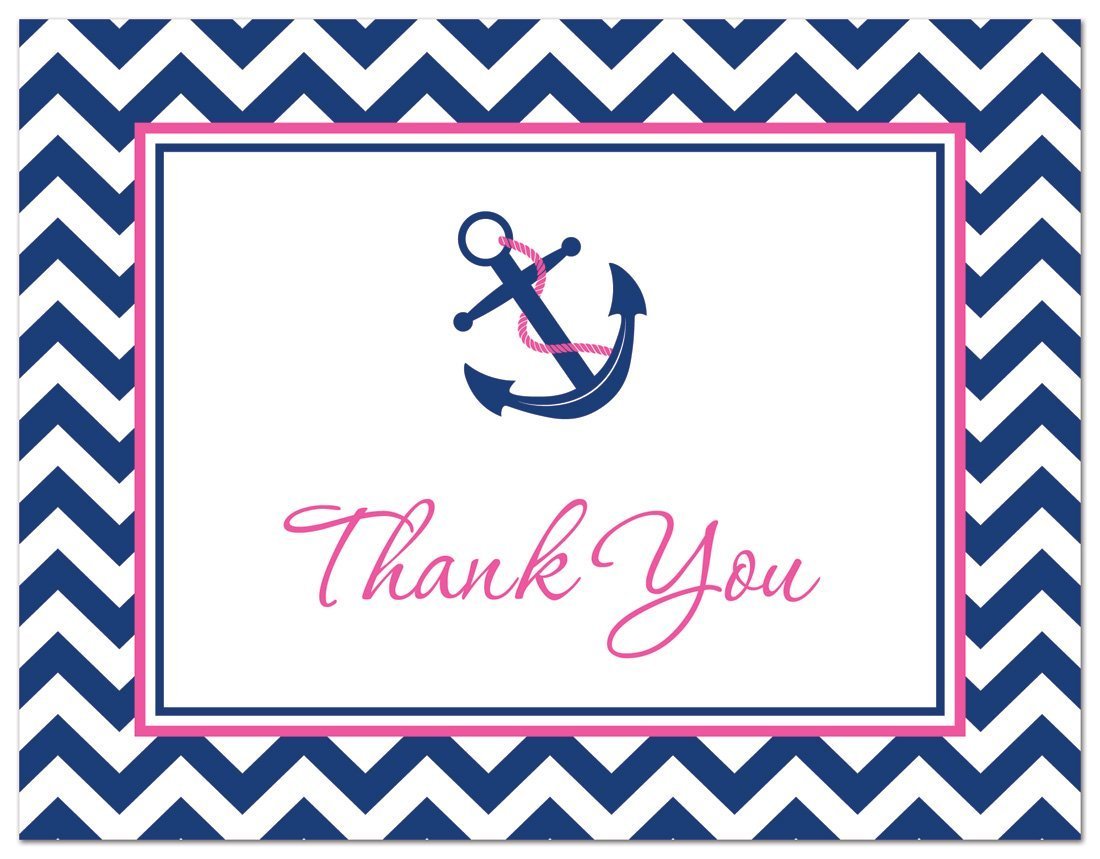50 Elegant Nautical Thank You Cards - Pink & Navy Blue Stationery Set | Perfect for Weddings, Baby Showers & Graduation Appreciation Gifts | MyExpression.com