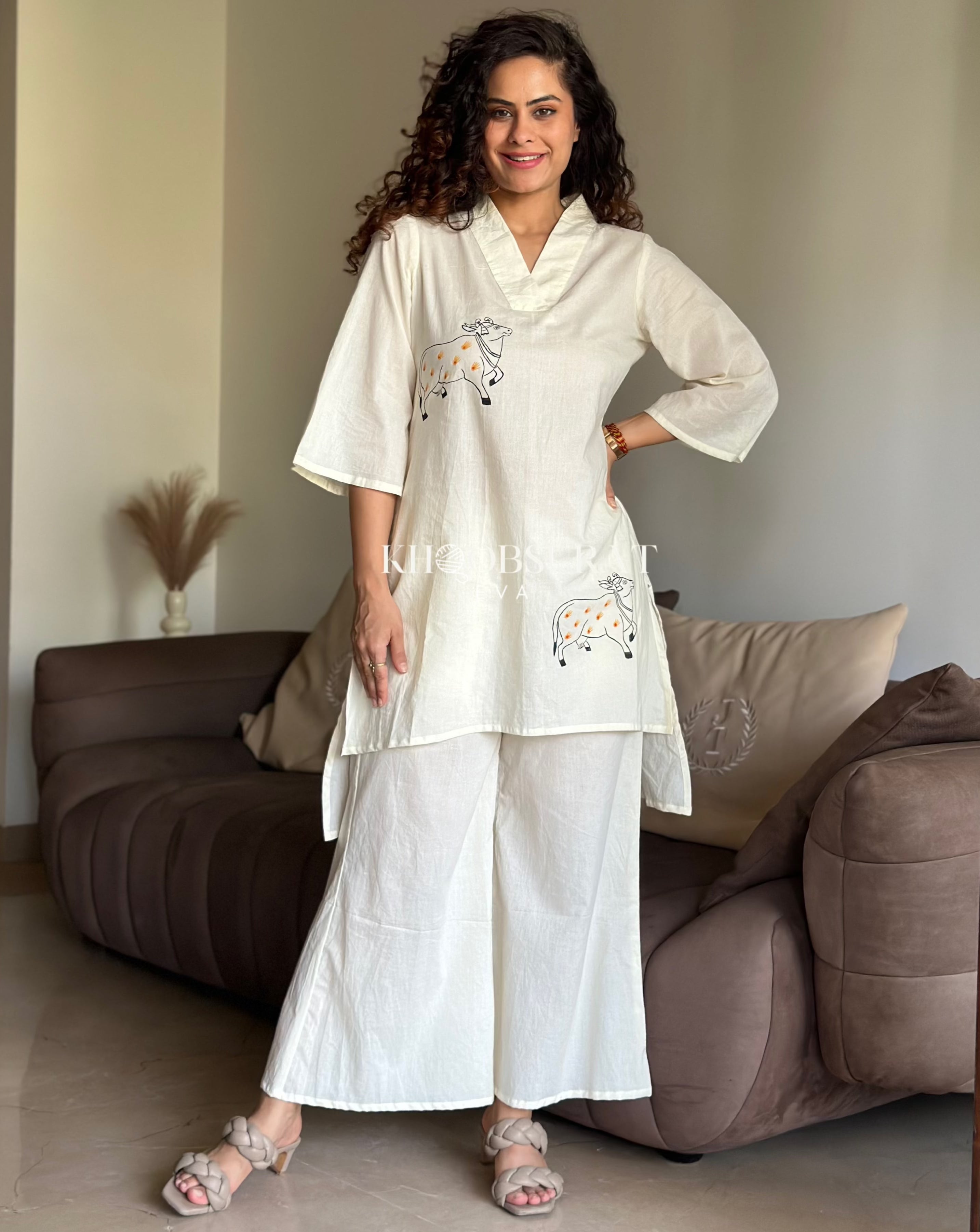 Stylish Sufi Soul White Coord Set for Women - Elegant Loungewear & Casual Outfit for Home, Yoga, and Relaxation