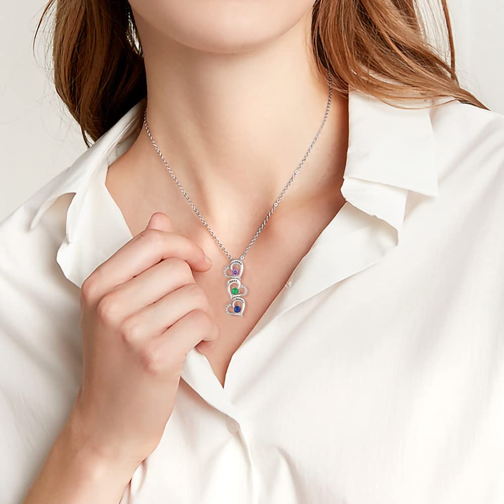 Personalized Heart Birthstone Necklace for Mom - Custom Name Mother's Day Gift for Women, Grandma - Perfect for Anniversaries, Birthdays & Special Occasions