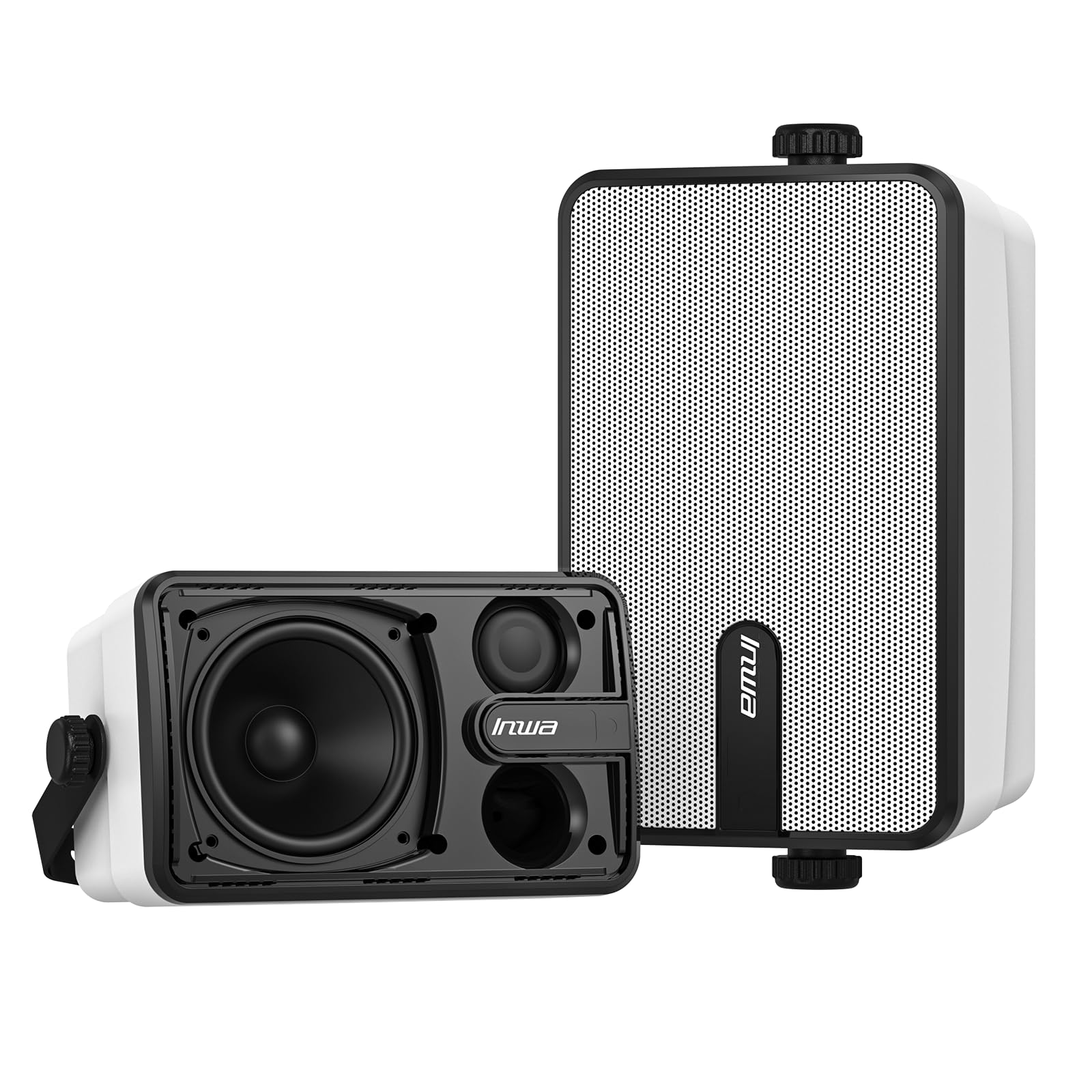 Upgraded Bluetooth Outdoor Speakers with Powerful Bass - IPX5 Waterproof Wall Mount Wireless Speaker, 100W RMS, Wireless Sync for 100+ Speakers - Perfect for Patio, Pool Party, Backyard, Garage & Indoor Use (MZ-632, 2 Pack)