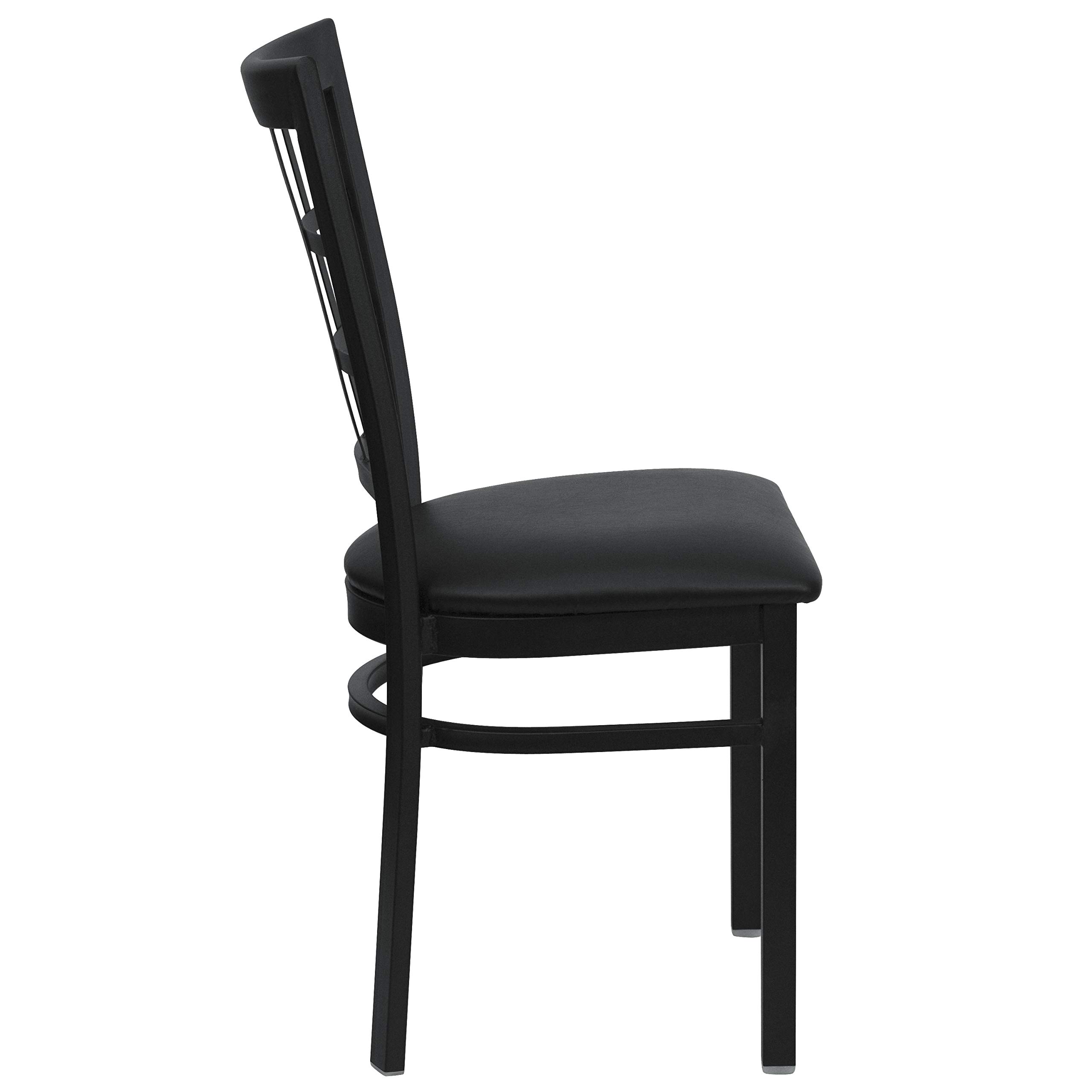 Black Window Back Metal Restaurant Chair - Heavy Duty Vinyl Seat for Cafes, Diners & Commercial Use