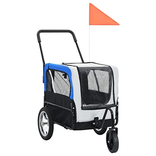 Foldable Bicycle Trailer - 2-in-1 Convertible Pet Bike Trailer & Jogging Stroller with Steel Frame & Durable Oxford Fabric - Grey & Blue - Perfect for Cycling Adventures & Outdoor Jogging with Pets