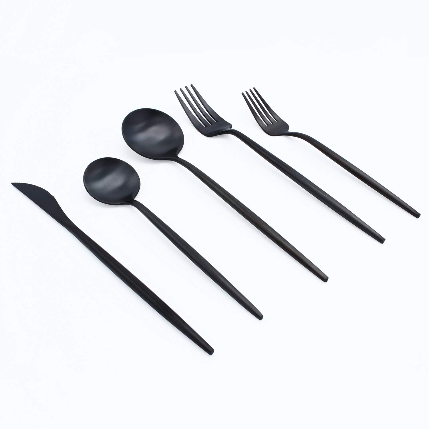 Elyon Tableware® 20-Piece Black Flatware Set - 18/10 Stainless Steel Silverware with Thin Matte Black Handles - Dishwasher Safe Cutlery Set for 4 - Perfect for Dinner Parties, Restaurants, and Everyday Dining