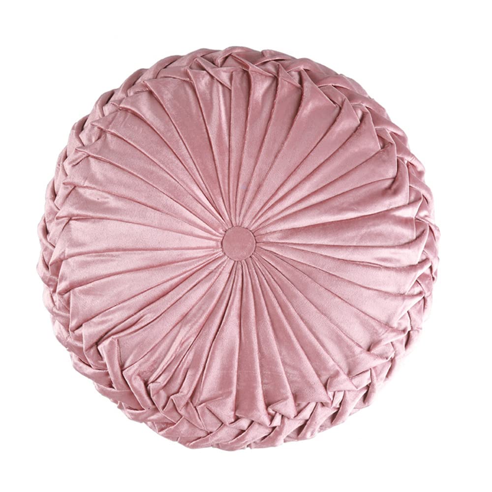 Velvet Round Pillow - Pleated Circle Cushion for Sofa, Bed & Car Decor - Meditation & Floor Use