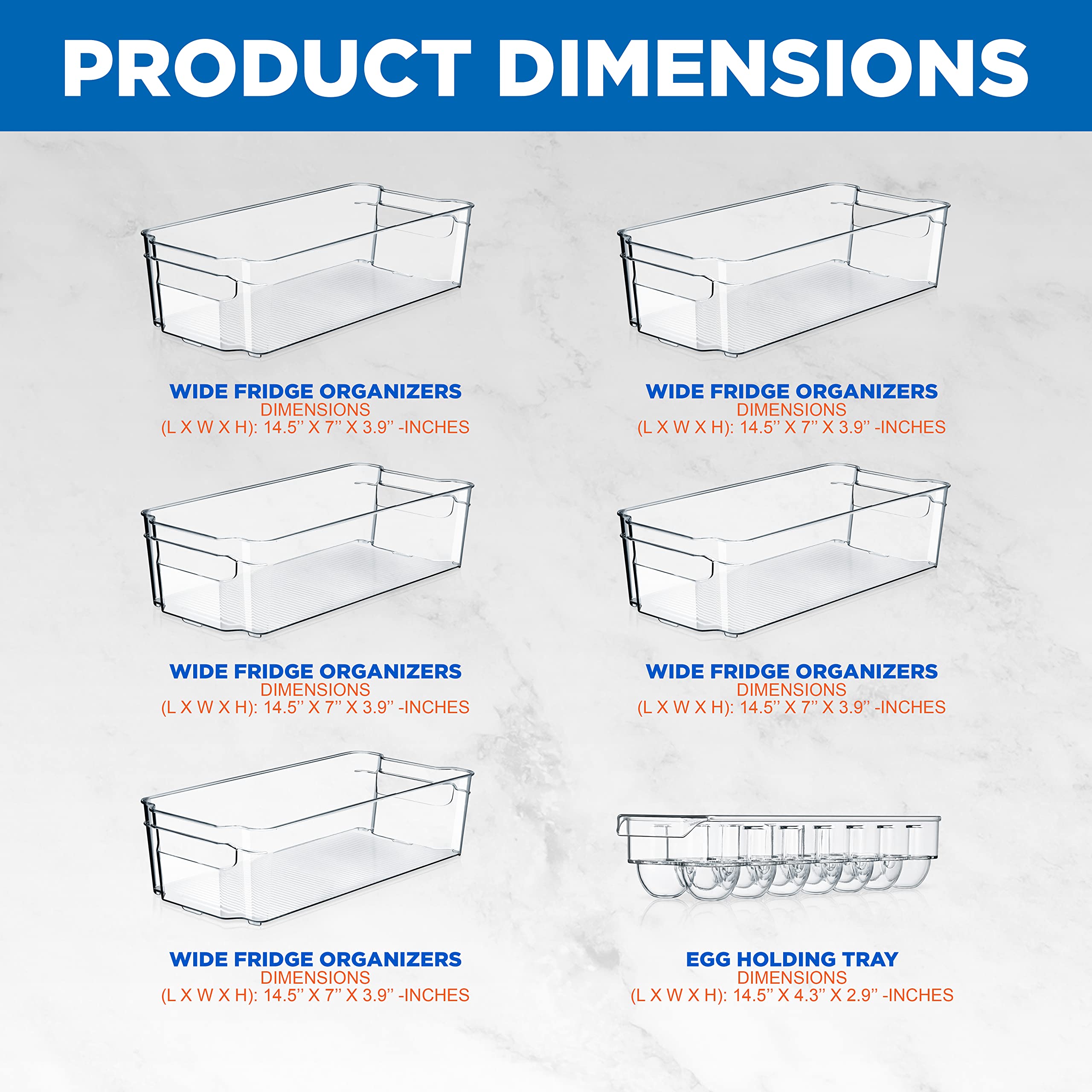 NutriChef 6-Piece Clear Refrigerator Organizer Set - BPA Free Fridge Bins & Egg Holder for Kitchen, Freezer, Pantry & Countertop Storage | Perfect for Organizing Fruits, Vegetables, Dairy & Leftovers