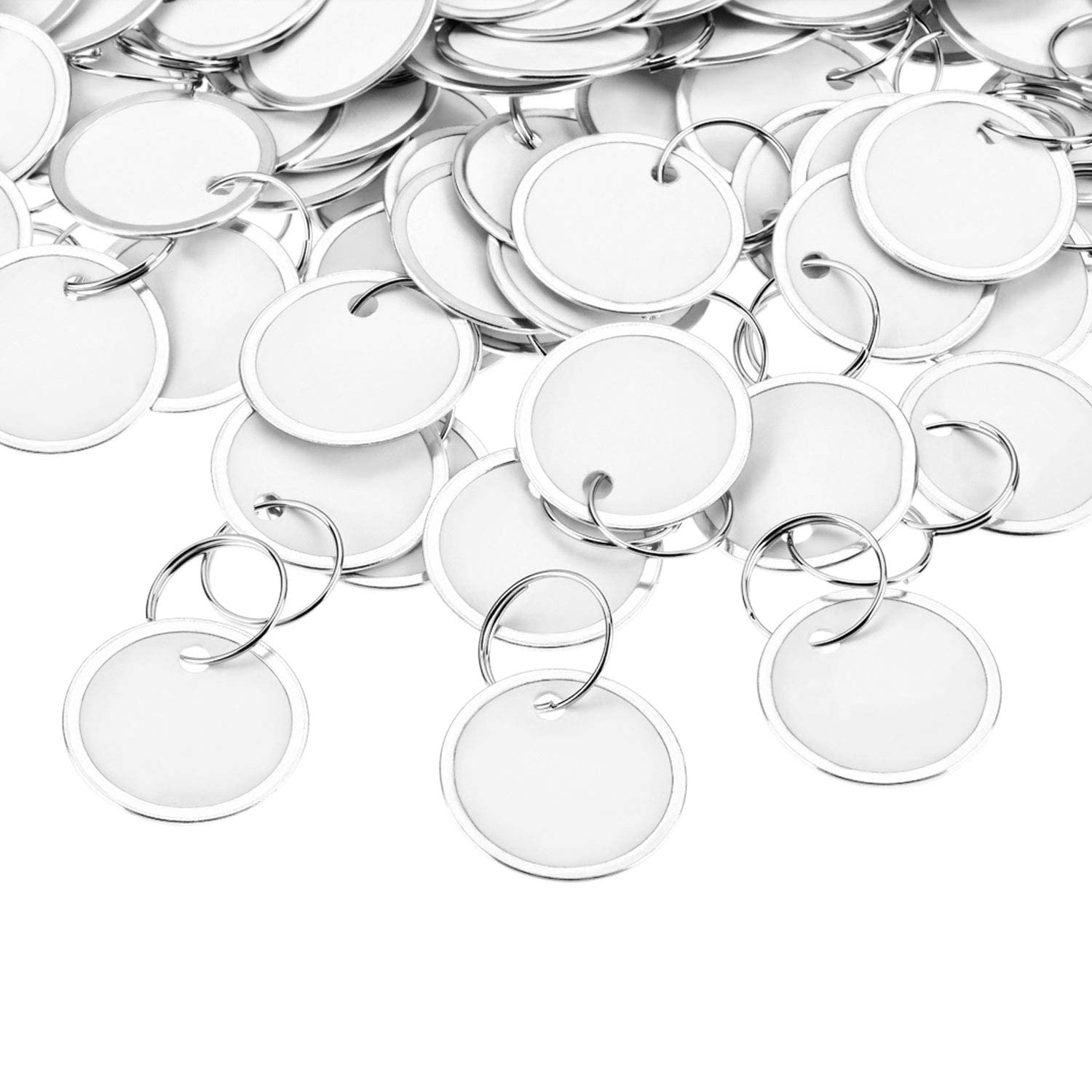 100 Pieces 31mm Metal Rimmed Key Tags with Split Rings - Durable Round Paper Tags for Organizing Keys, Luggage & Gift Labeling - Perfect for Home, Office & Travel Use