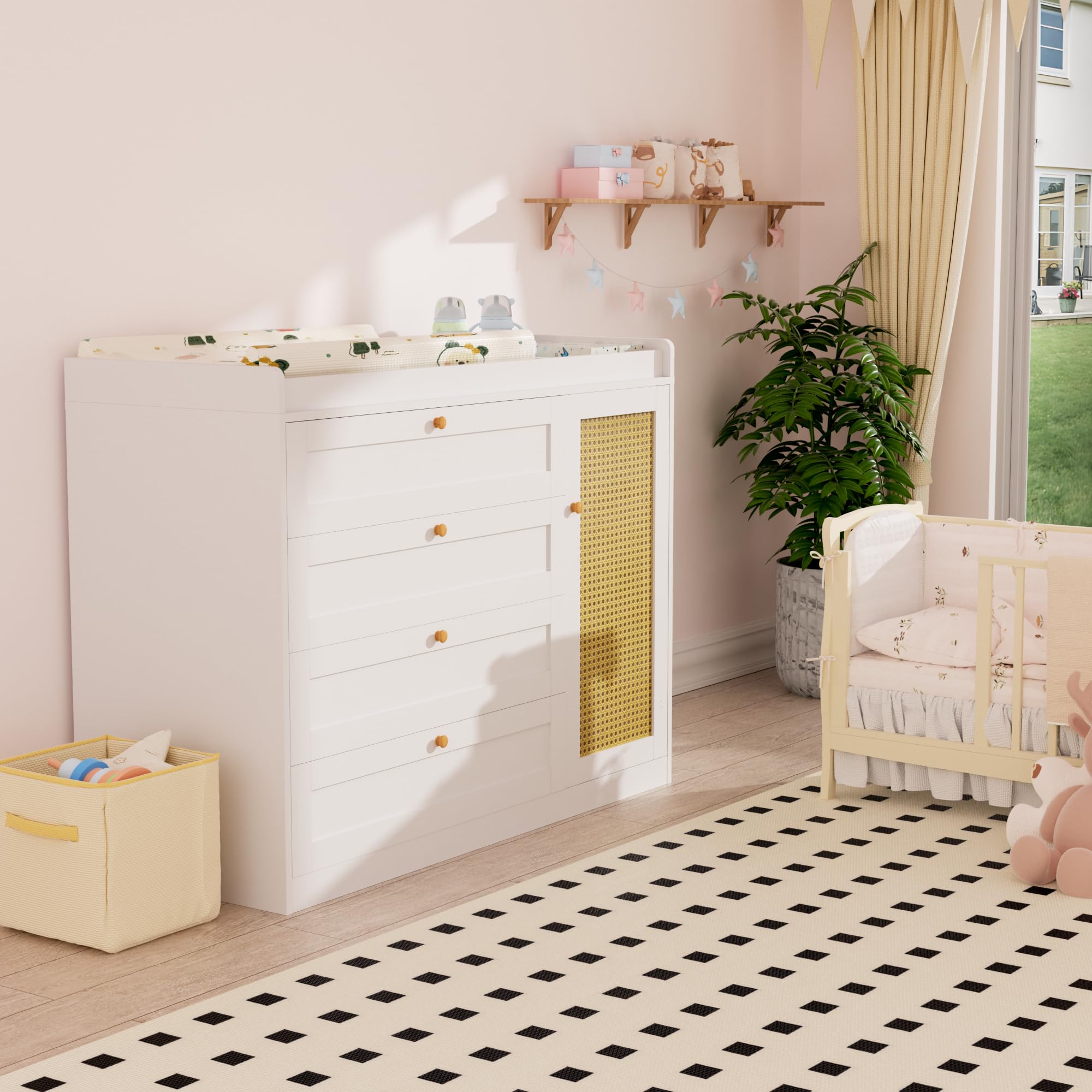 White 5-Drawer Nursery Dresser with Changing Table Top - Baby Changing Station & Storage Organizer for Infants | Perfect for Diaper Changes & Nursery Organization