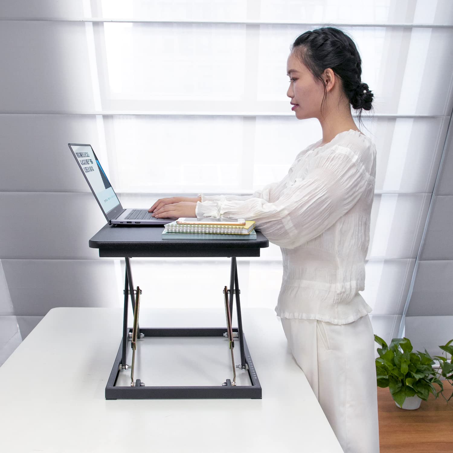 Ergonomic Standing Desk Converter - Height Adjustable Stand Up Desk Riser for Home & Office (Black) | Supports 300 lbs, Fully Assembled Monitor/Laptop Workstation | Perfect for Remote Work, Gaming & Productivity