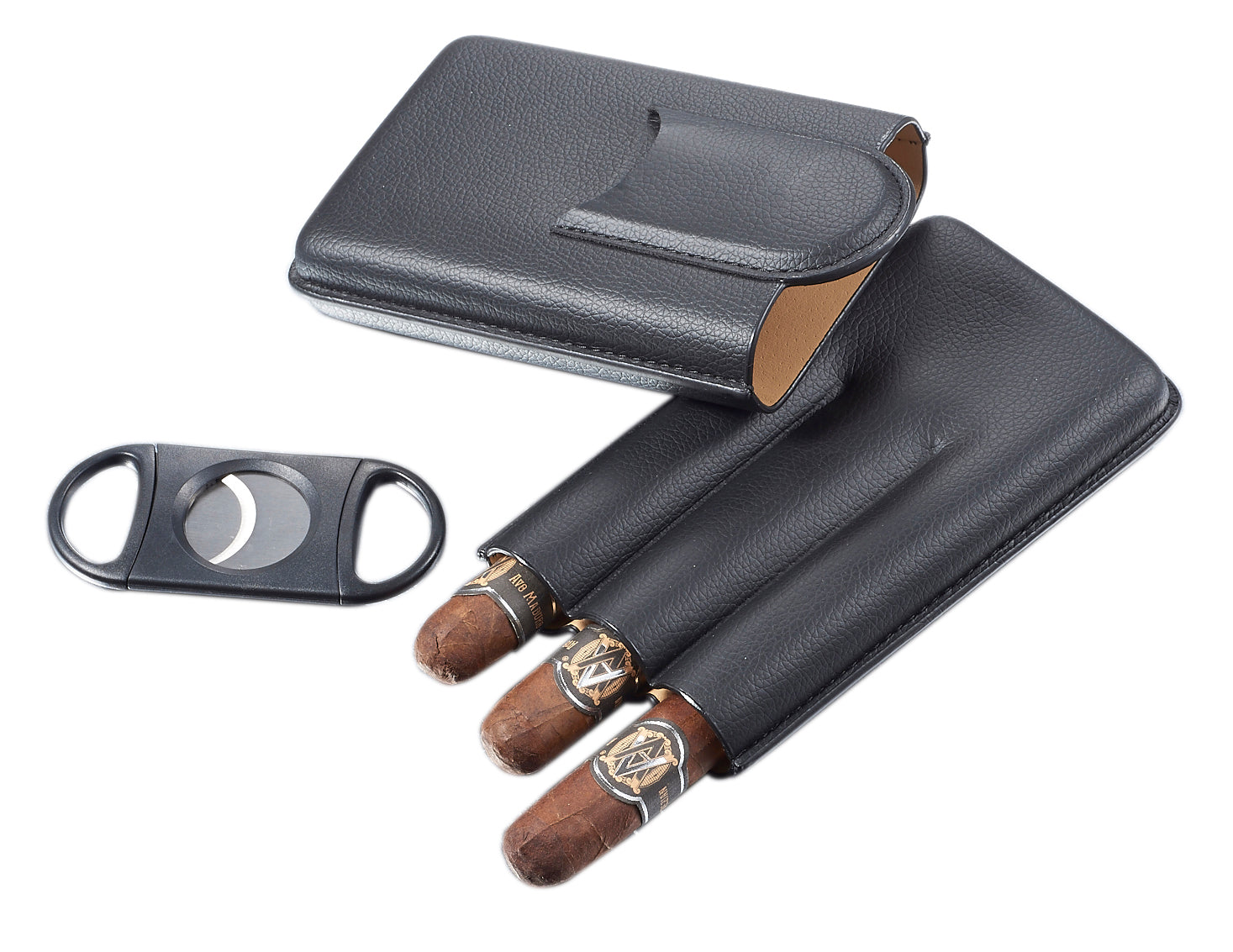 Premium Visol Preston 3 Finger Leather Cigar Case with Built-in Large Cutter - Perfect for Travel, Gifts & Cigar Aficionados