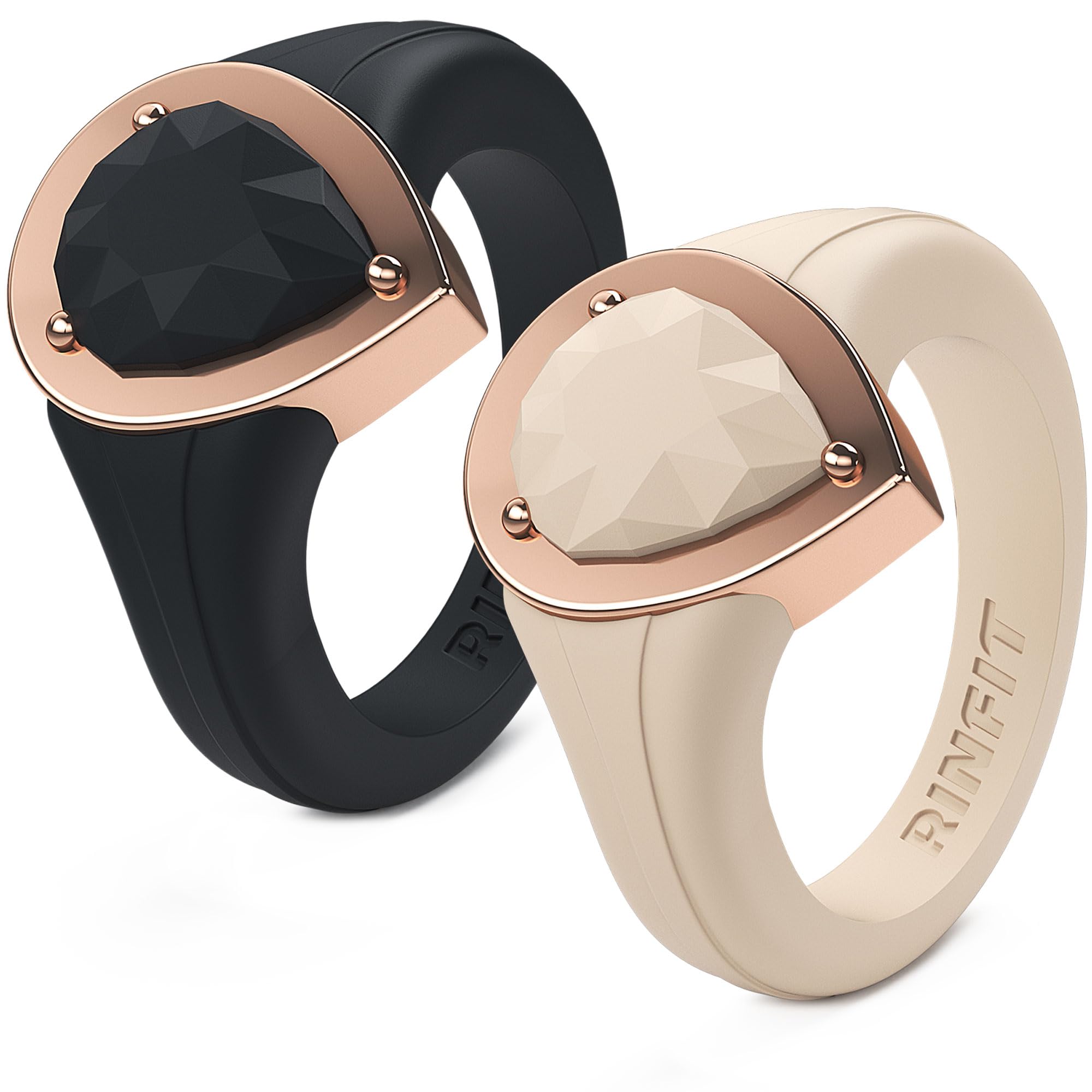 Rinfit Silicone Wedding Rings for Women - Metal Framed Pear Design | Gym & Swimming