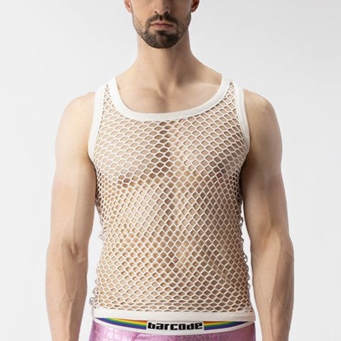 Daniya Fishnet Tank Top for Women - White Barcode Berlin - Sexy Mesh Crop Top for Clubbing, Parties & Night Out