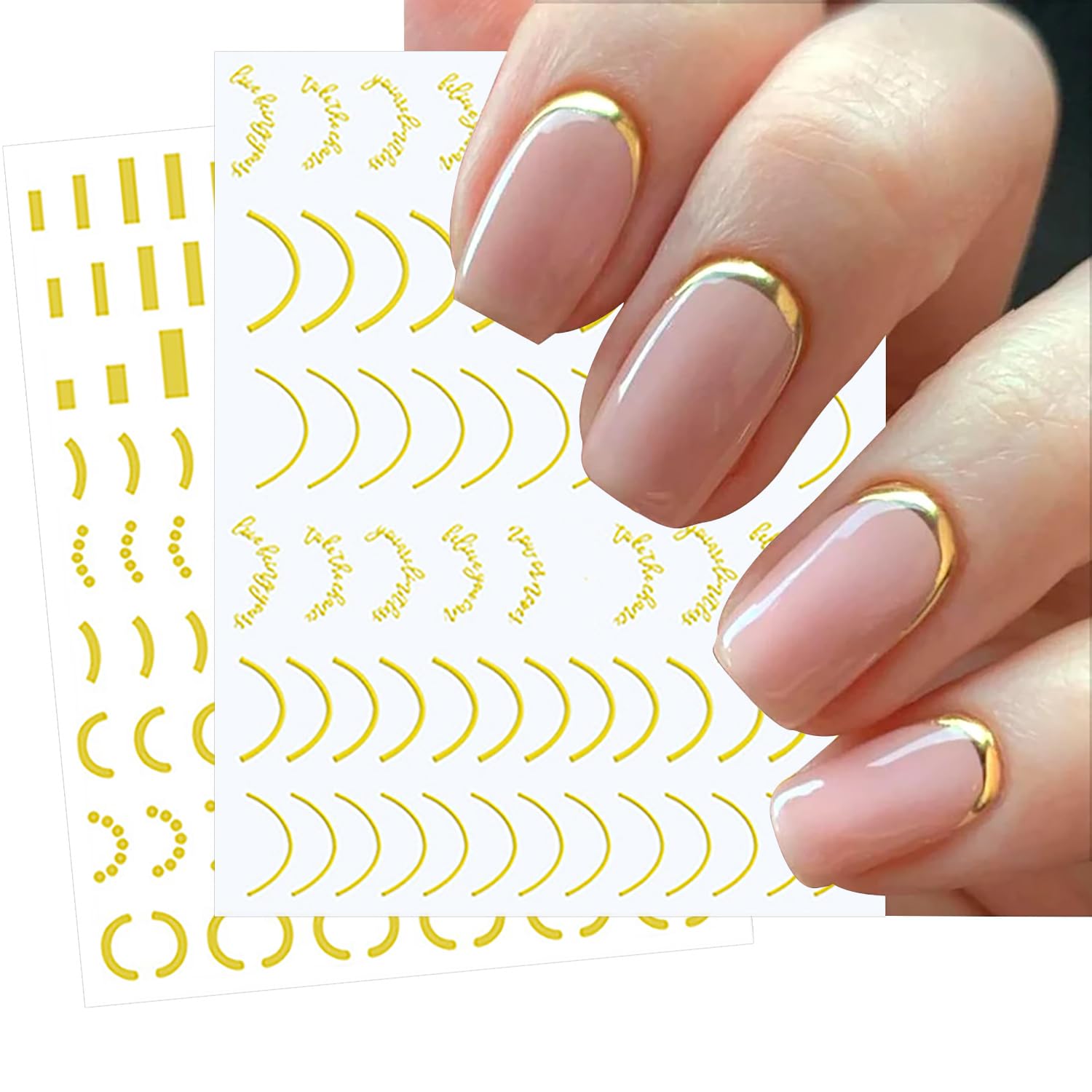 SILPECWEE 14 Sheets Gold Nail Stickers - French Line Metallic Curve Strip Nail Decals, Self-Adhesive Nail Art Stickers for Women & Kids, 3D Nail Design Decorations - Perfect for Parties, Weddings, and Special Occasions